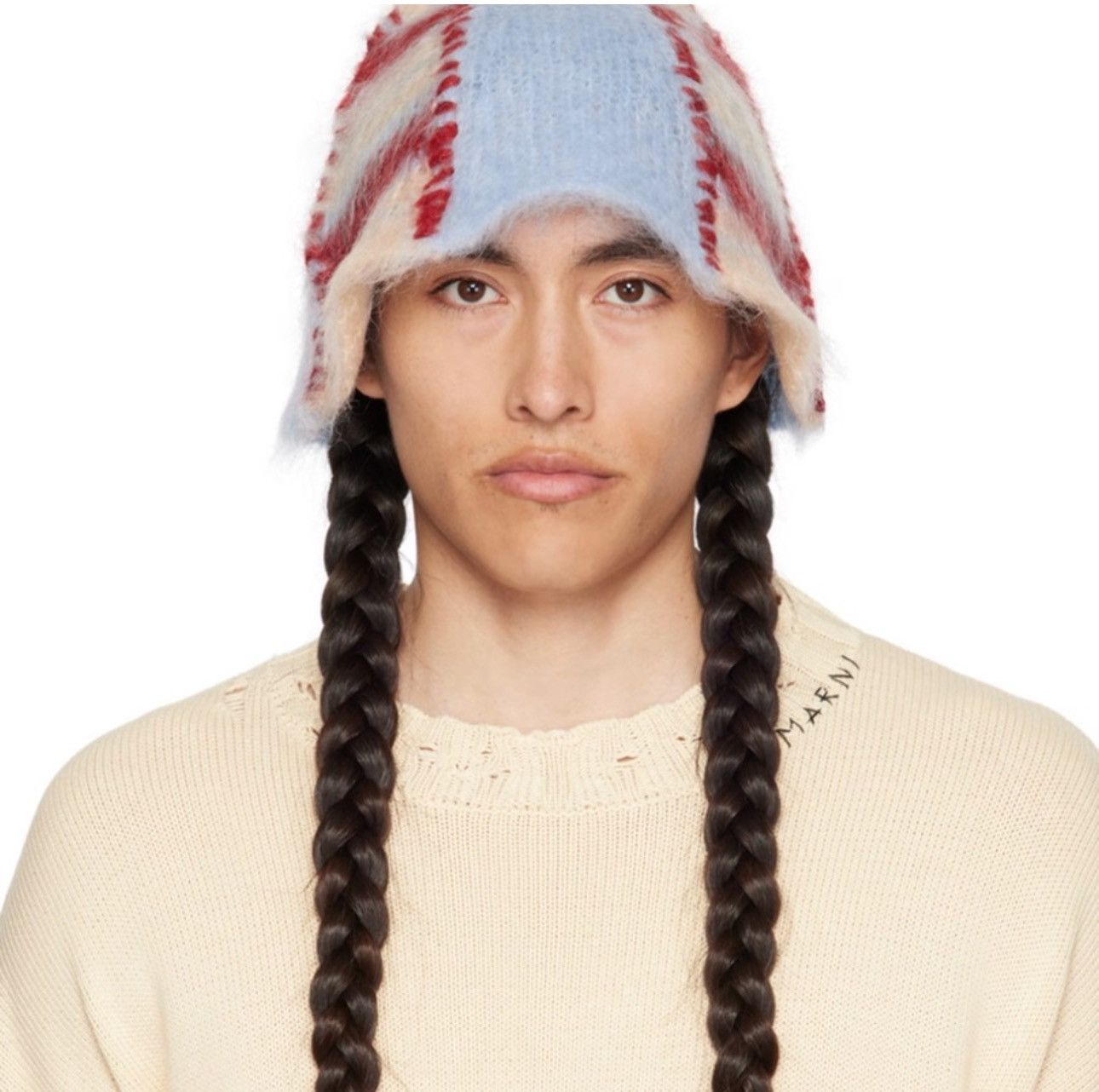 Marni Marni mohair bucket hat iconic brushed stripes tan NWT Size ONE SIZE - 4 Thumbnail