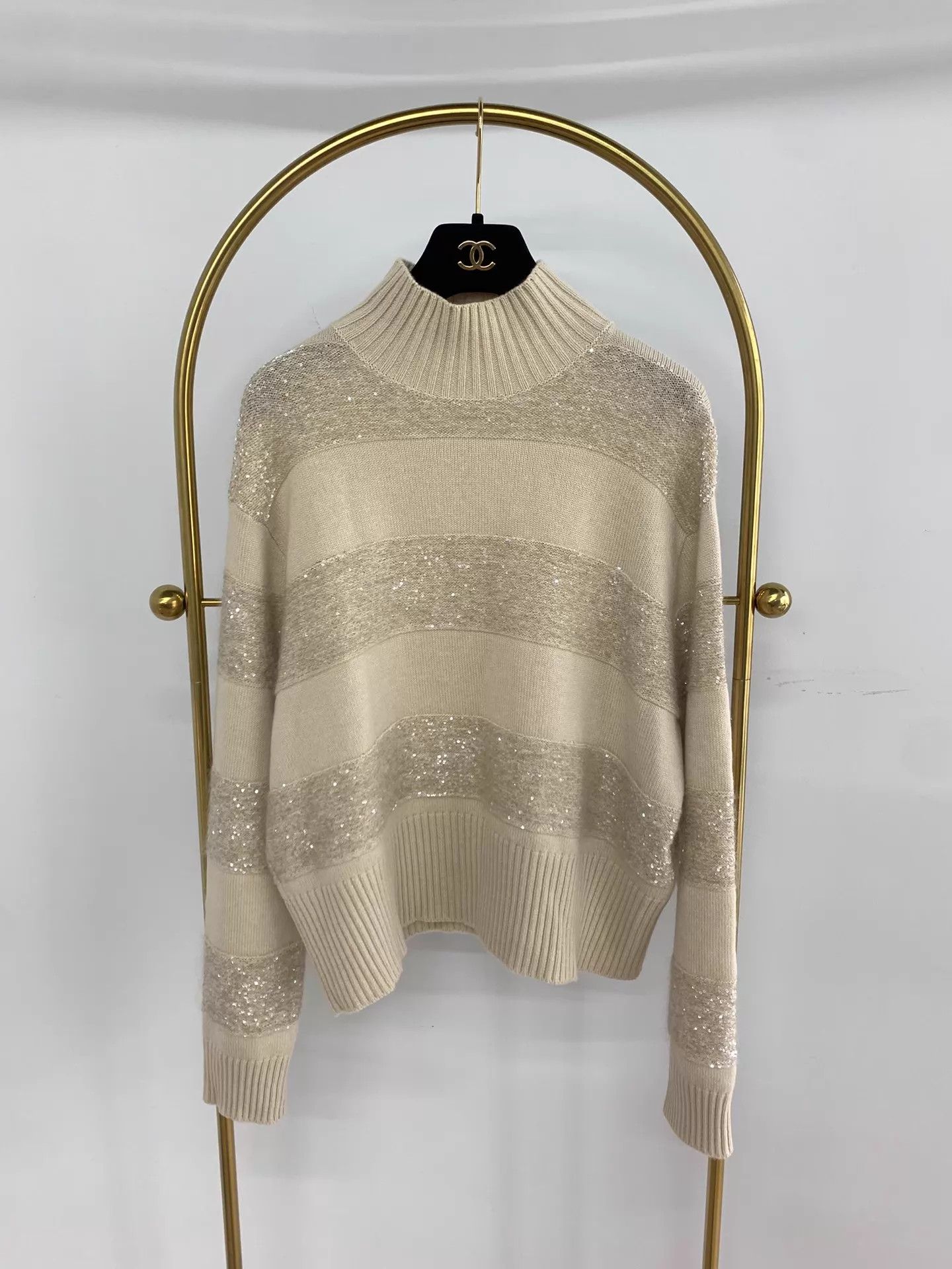 Brunello Cucinelli BC Sequin-Striped Collar Cashmere Wool Sweater S New Size S / US 4 / IT 40 - 1 Thumbnail