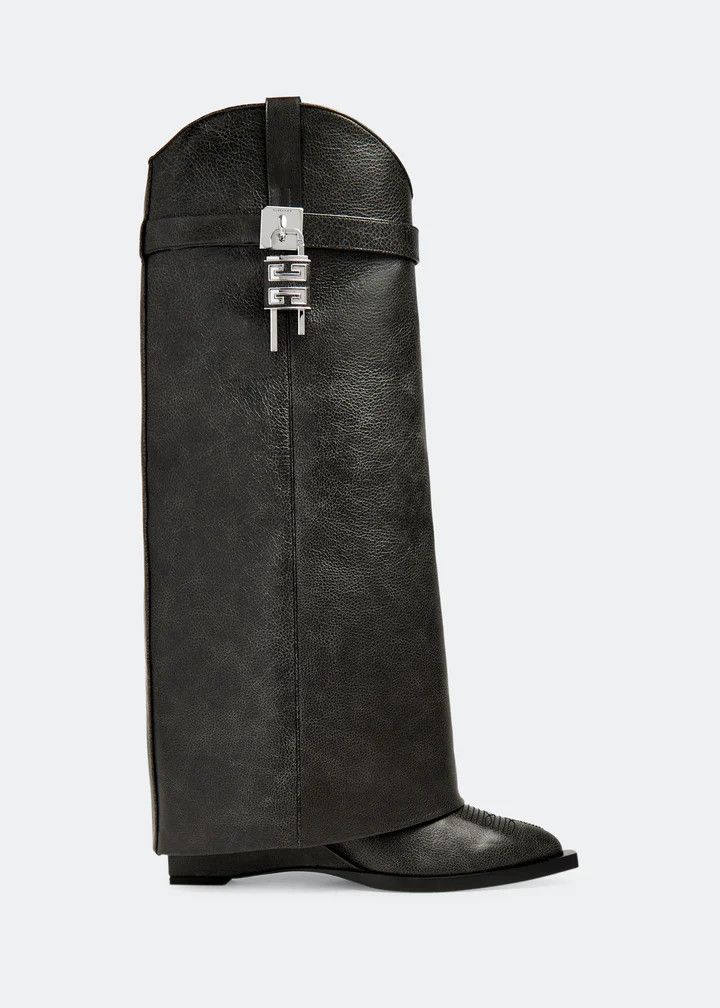 Givenchy o1n1vont0226 Shark Lock Cowboy Boots in Black Size US 5 / IT 35 - 1 Thumbnail