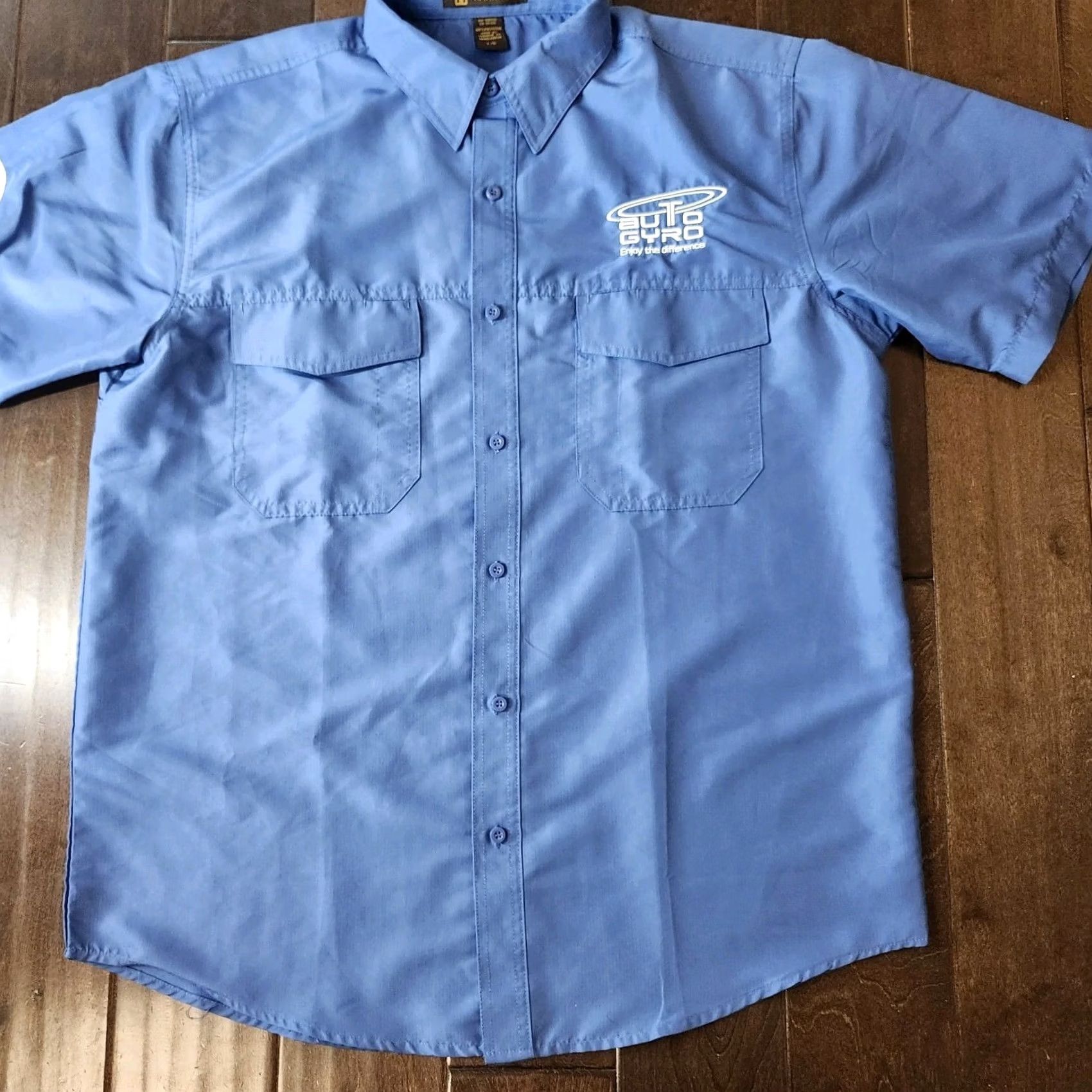 Vintage Harriton Aviation Shirt Mens Large Blue Button Up USA Planes Short Sleeve Solid Collar Upward T-Shirts? Size US L / EU 52-54 / 3 - 3 Thumbnail