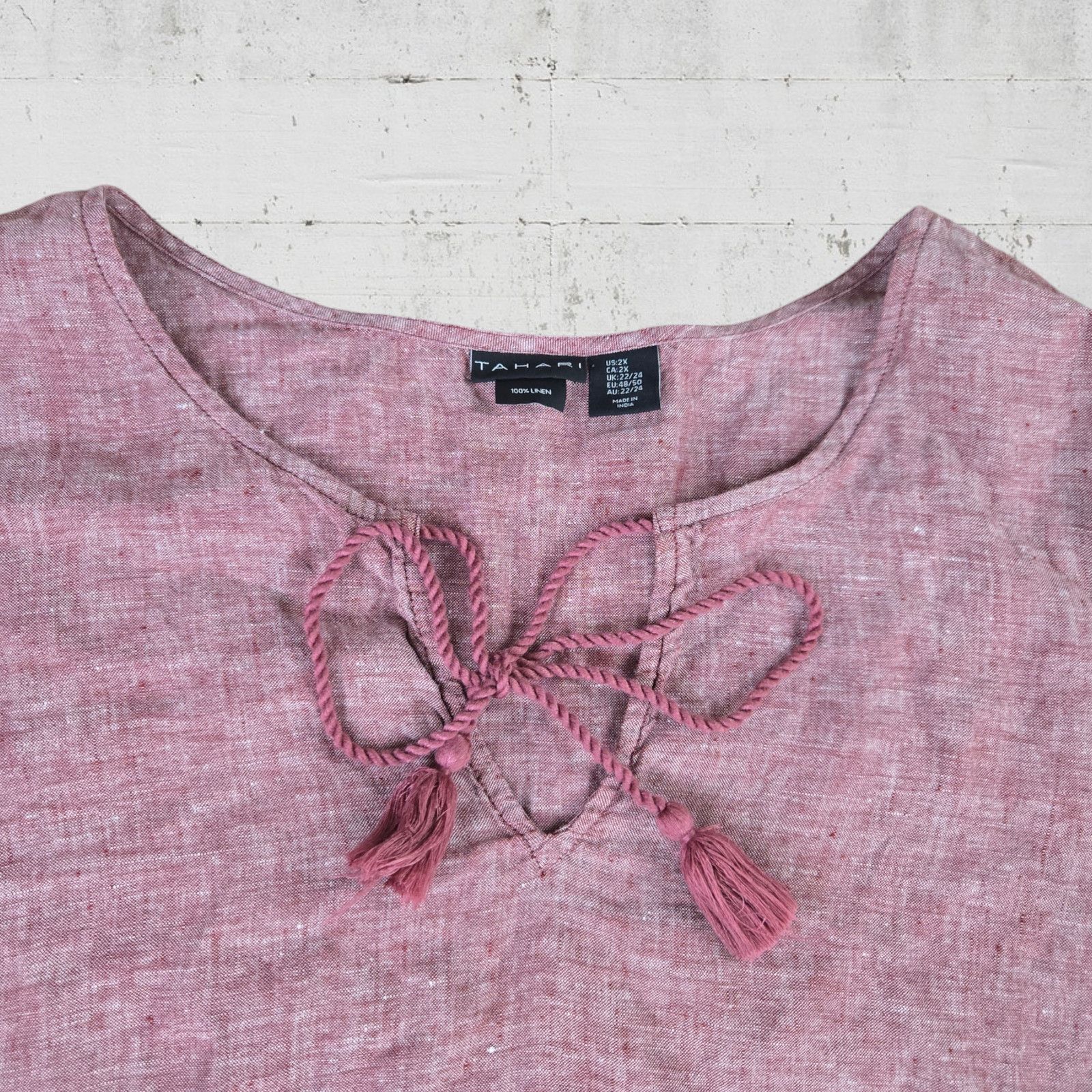 Other Tahari Washed Red Linen Peasant Blouse Size 2X Size XXL / US 16-18 / IT 52-54 - 4 Thumbnail