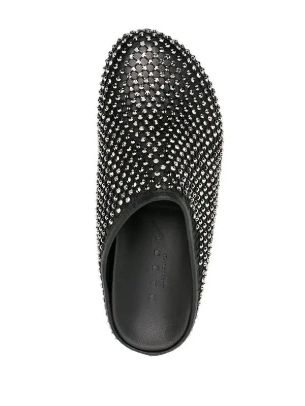 Marni o1w1db11225 Rhinestone-Embellished Leather Slippers in Black Size US 12 / EU 45 - 4 Thumbnail