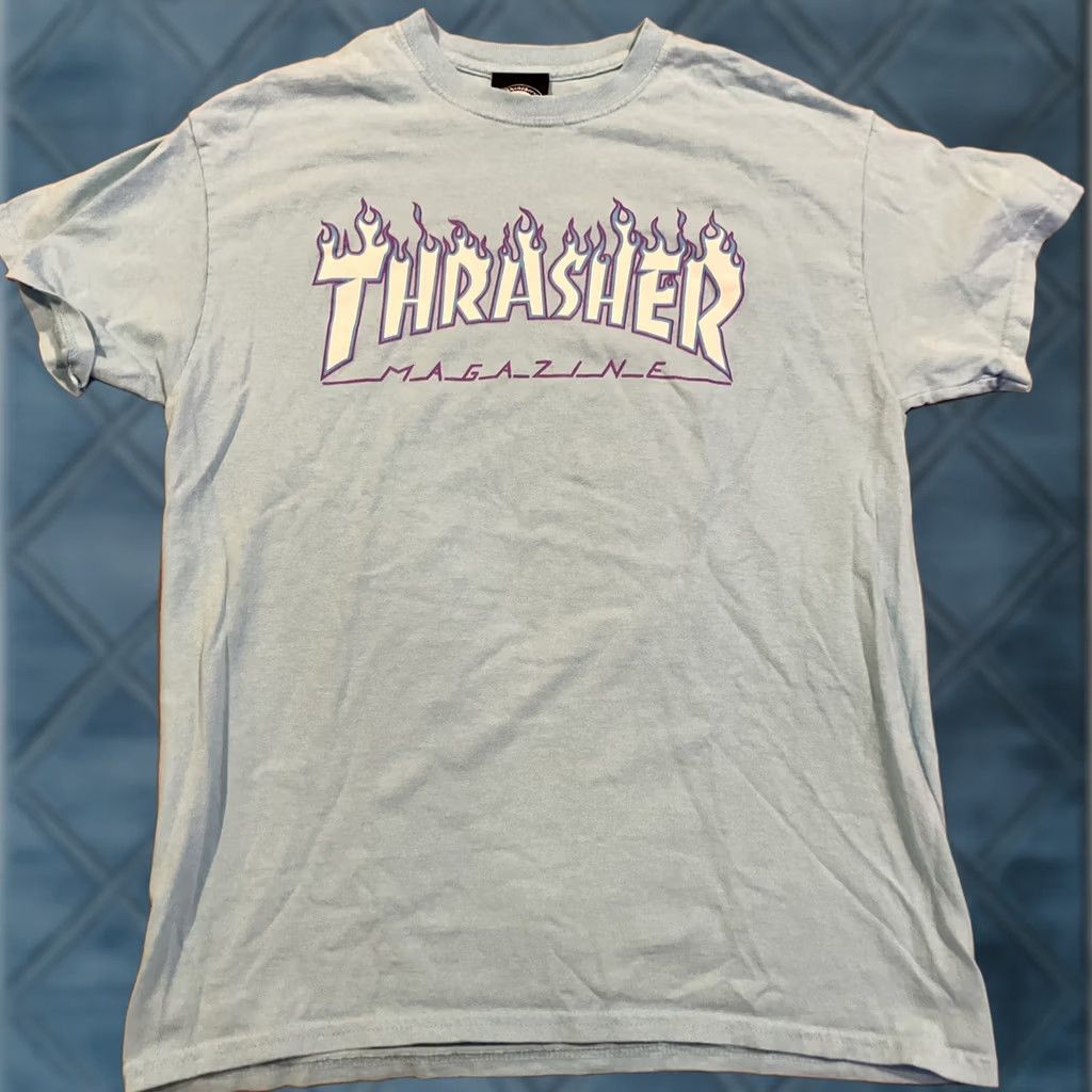 Thrasher Thrasher Magazine Short Sleeve T Shirt - M - Light Blue / Purple Flames - Skater - Logo - Men Size US M / EU 48-50 / 2 - 1 Thumbnail