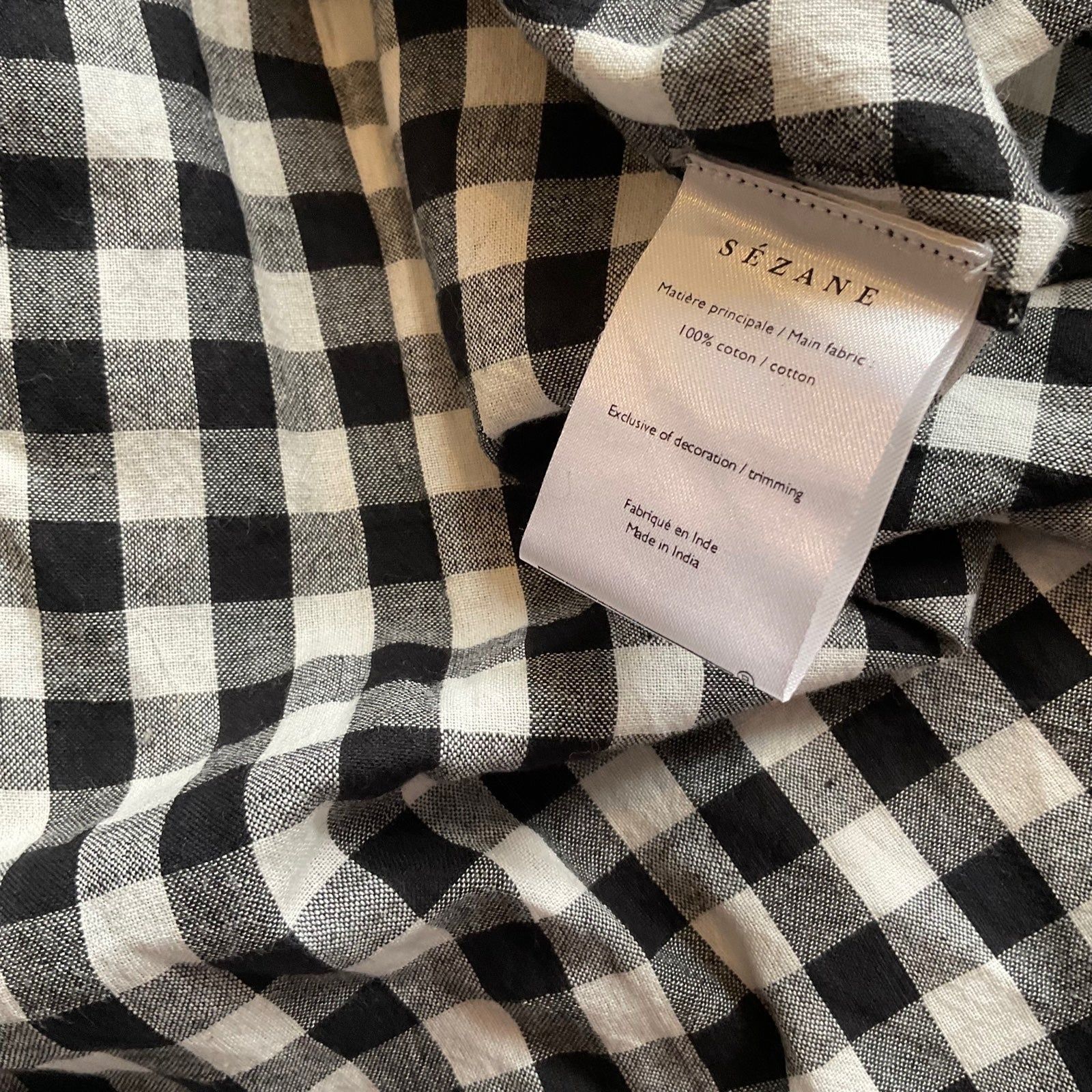Sezane NWT Sezane MARIELLE midi DRESS Black White cotton gingham pl Size S / US 4 / IT 40 - 4 Thumbnail