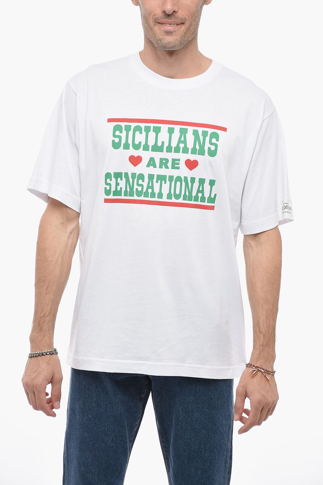 image of Dolce Gabbana Og1Mm0424 Crew-Neck Sicilians Cotton T-Shirt In White, Men's (Size Medium)