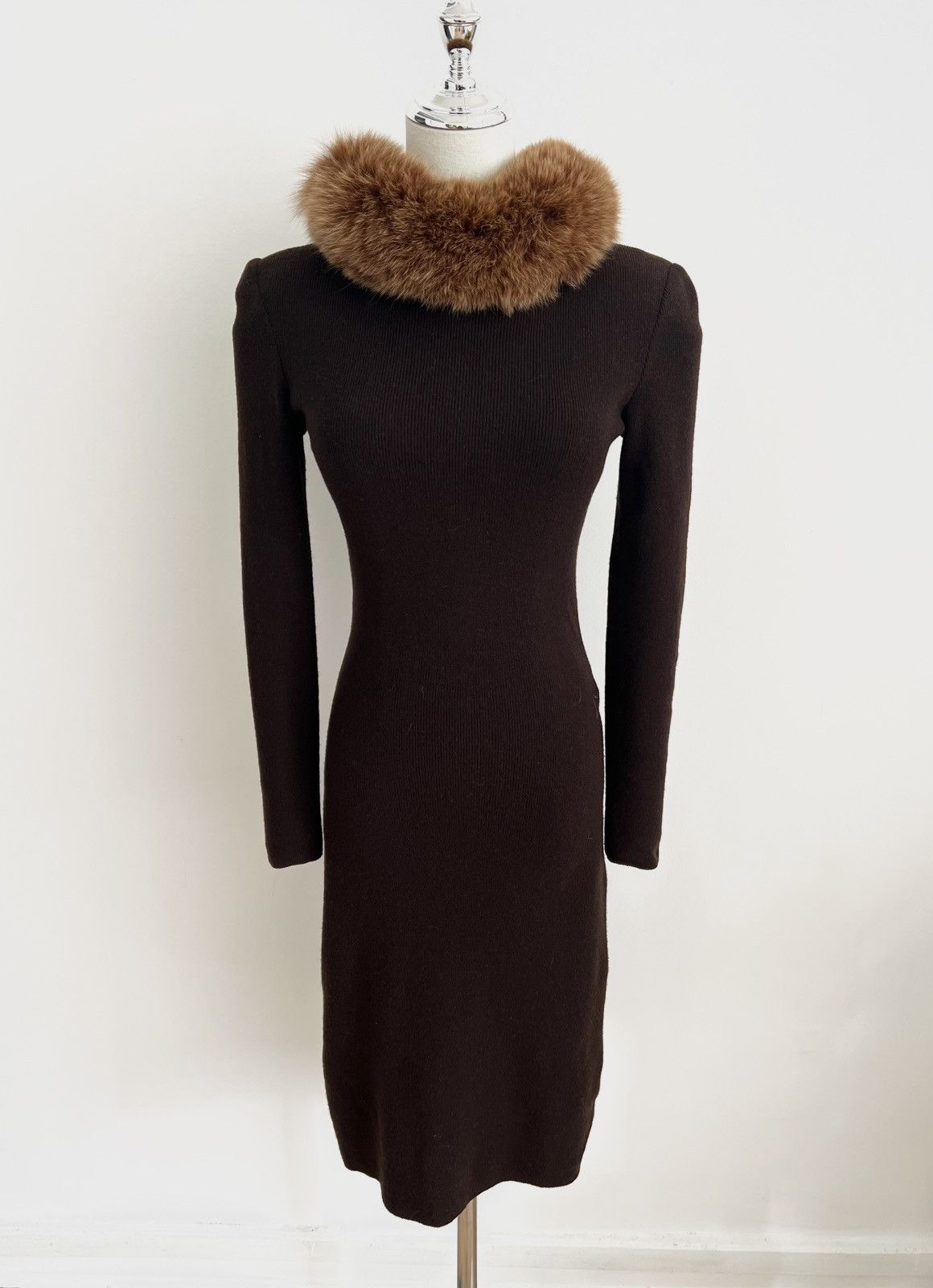 Valentino Boutique 1980s Dress Wool & Cashmere Brown