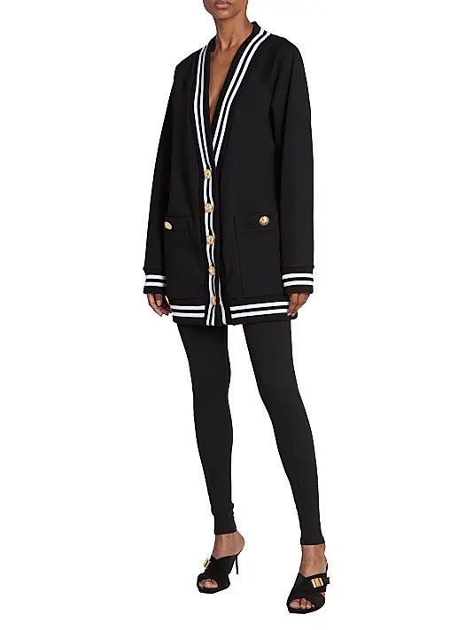 Balmain o1s1wg110825 Signature Jersey Cotton Cardigan in Black Size M / US 6-8 / IT 42-44 - 6 Thumbnail