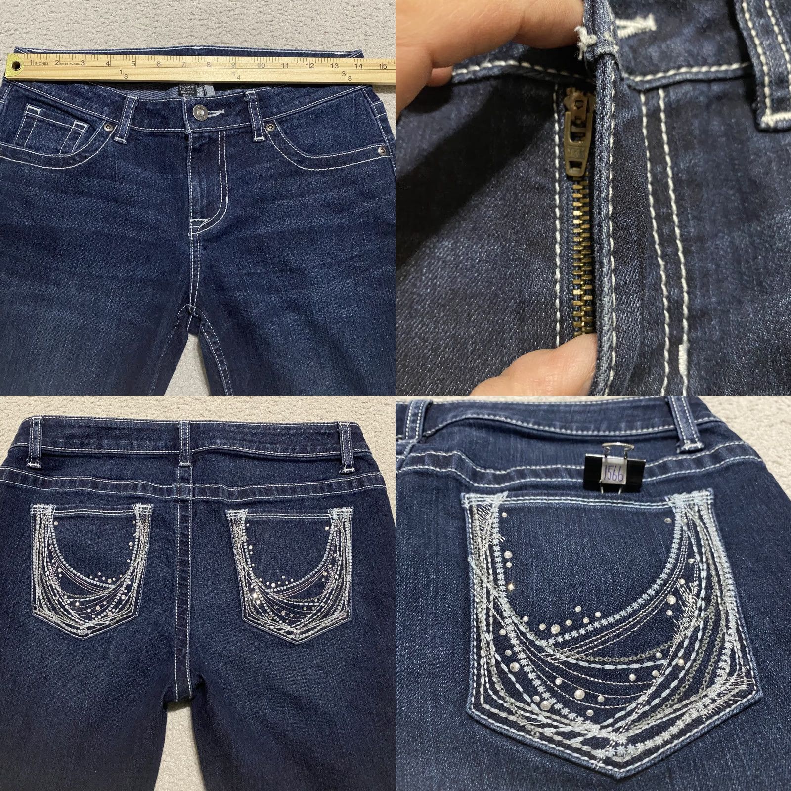 Apt. 9 Apt. 9 Jeans Womens Sz 4 Capri Denim Blue Dark Wash Straight Rhinestone Pockets Size 27" / US 4 / IT 40 - 8 Thumbnail