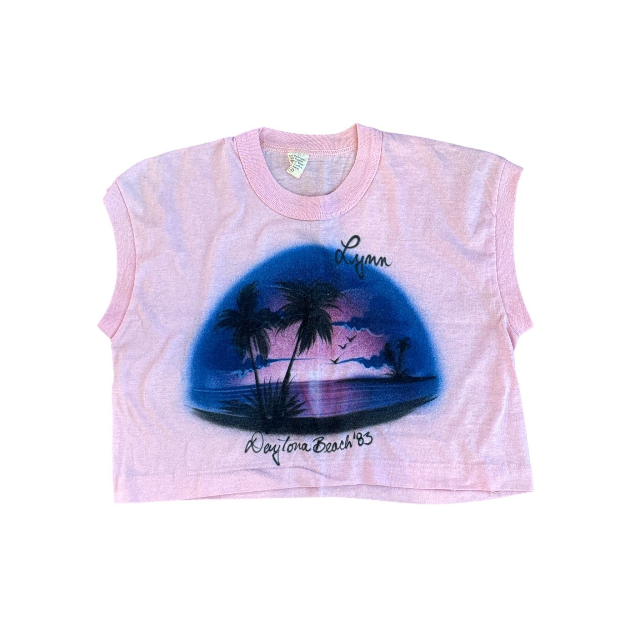 Vintage Vintage 1983 Daytona Beach Crop Top Shirt Pink Lynn Print M Size M / US 6-8 / IT 42-44 - 1 Thumbnail