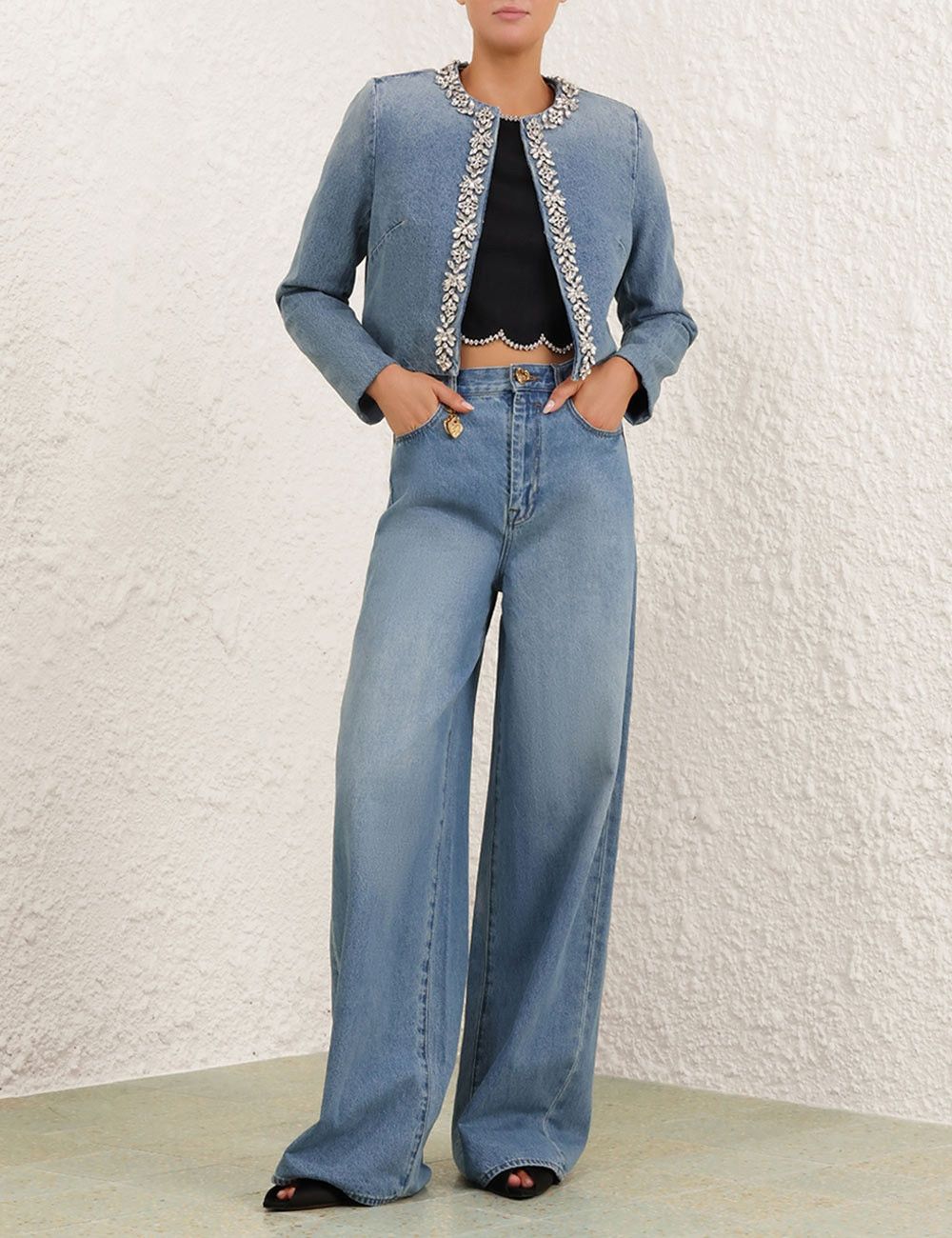 Zimmermann o1w1db10925 Crush Embellished Denim Jacket in Blue Size L / US 10 / IT 46 - 7 Thumbnail