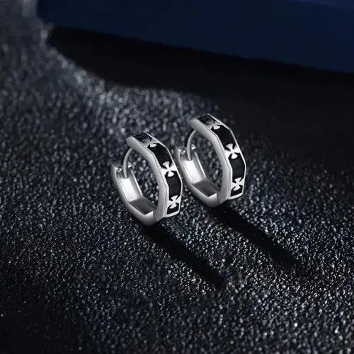 Other × Sterling Silver 925 Silver Plated Cross Hoop Earrings for Men Women Size ONE SIZE - 1 Thumbnail