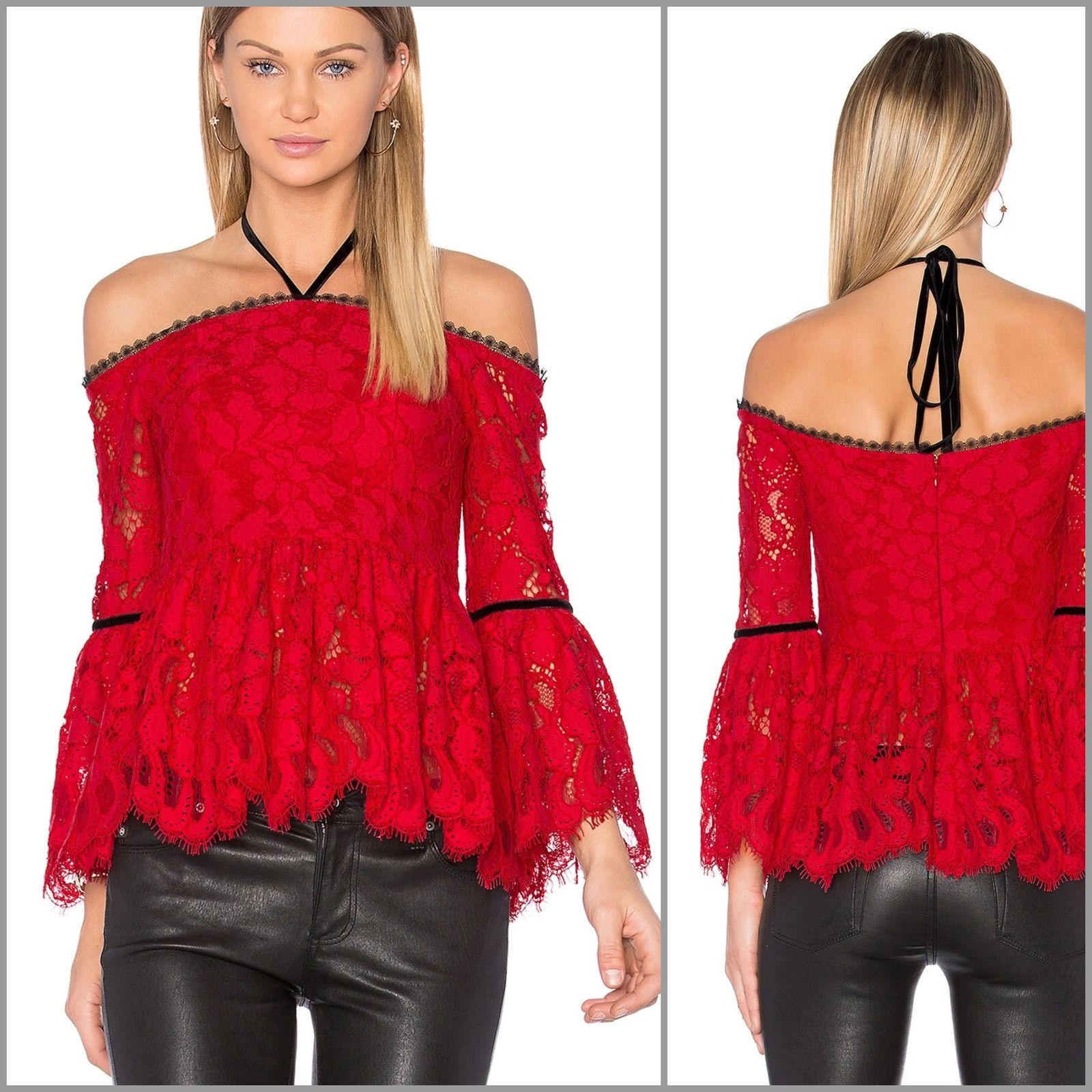 ALEXIS ALEXIS Red Lace Grace Top off-shoulder peplum Boho Small Size S / US 4 / IT 40 - 1 Thumbnail