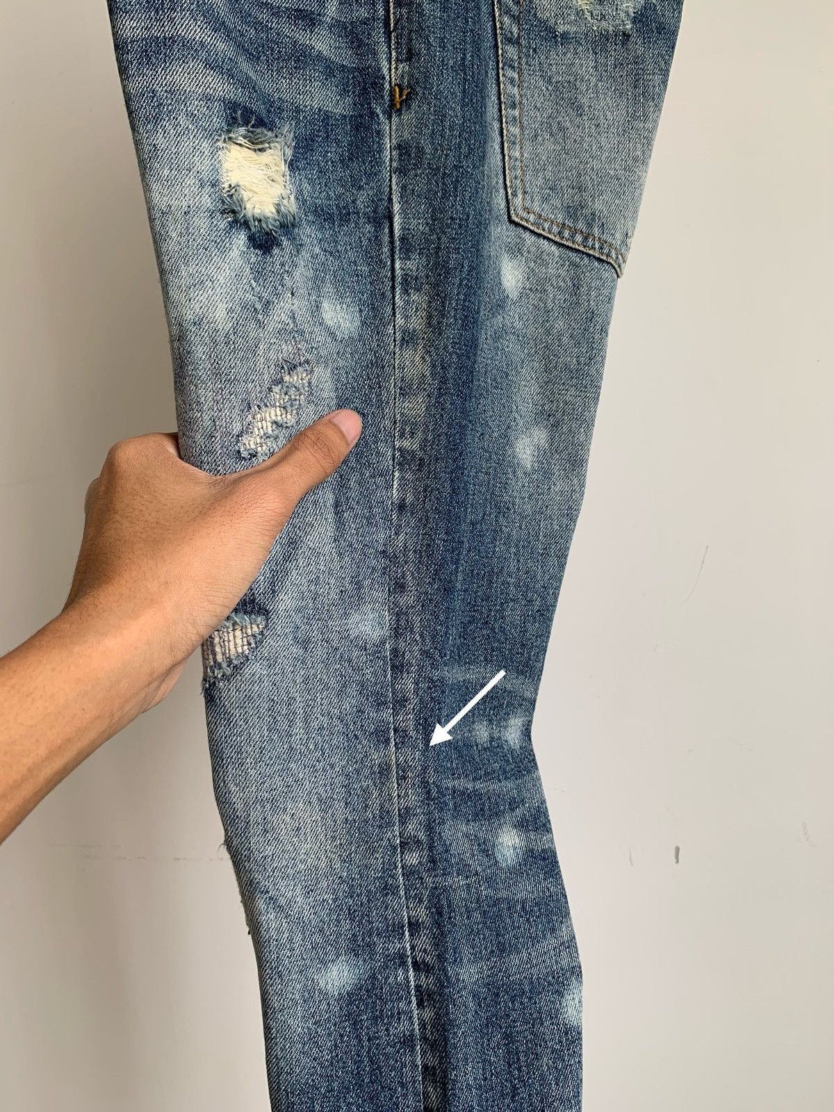 Japanese Brand Jackrose Crash Denim Flared Boot Cut Jeans Size US 31 - 11 Thumbnail