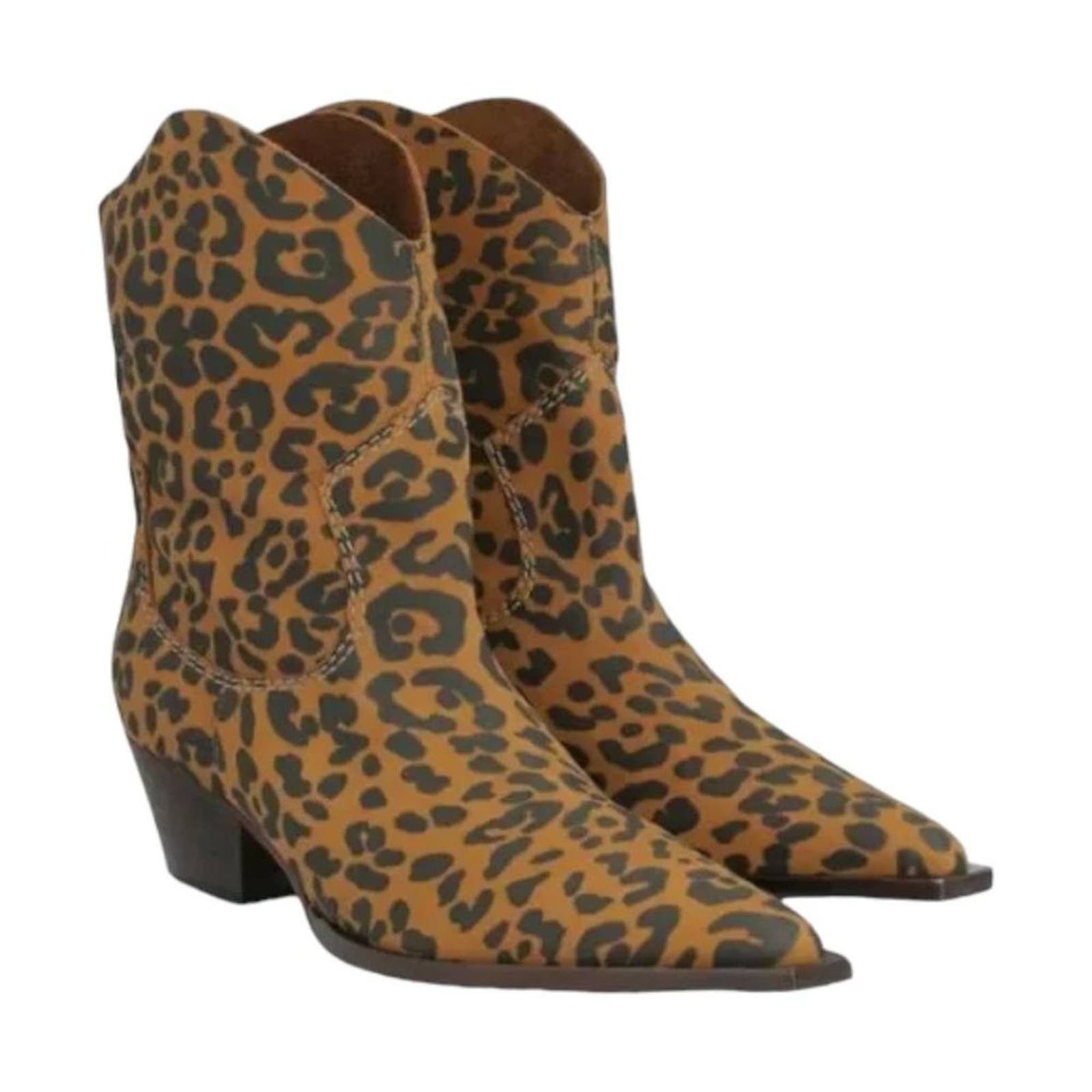 image of Schutz Tessie Mid Heel Shoes Western Bootie Leopard 8 NWT $158 Msp in Orange, Women's