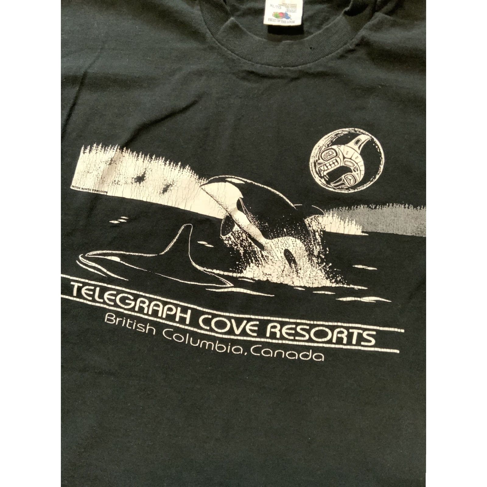 Fruit Of The Loom VINTAGE Telegraph Cove Resorts Whales British Columbia Canada Single Stitch T-Shirt XL Black Shirt Size US XL / EU 56 / 4 - 6 Thumbnail