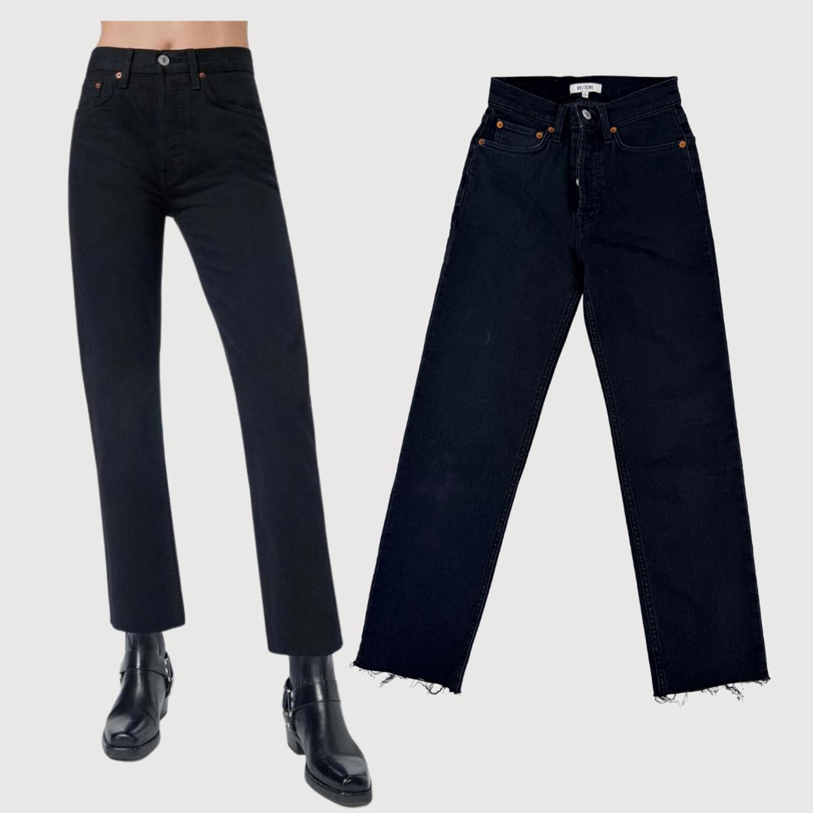 RE/DONE RE/DONE High Rise Stove Pipe Jeans in Faded Black, Size 25 Size 25" / US 0 / IT 36 - 1 Thumbnail