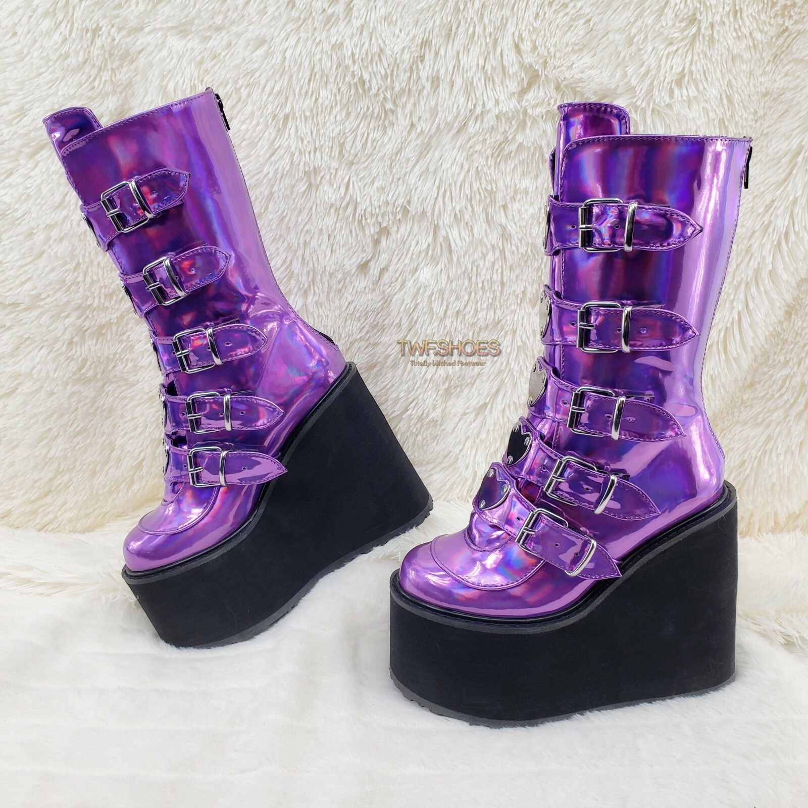 Demonia Cult DEMONIA Swing 230 Purple Hologram Calf Boot 5.5" Platform He Size US 6 / IT 36 - 3 Thumbnail
