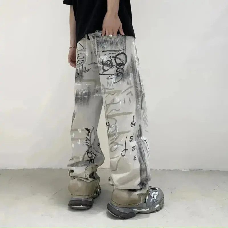 Japanese Brand Design Streetwear Loose Baggy Graffiti Jeans Pants Size US 32 / EU 48 - 3 Thumbnail