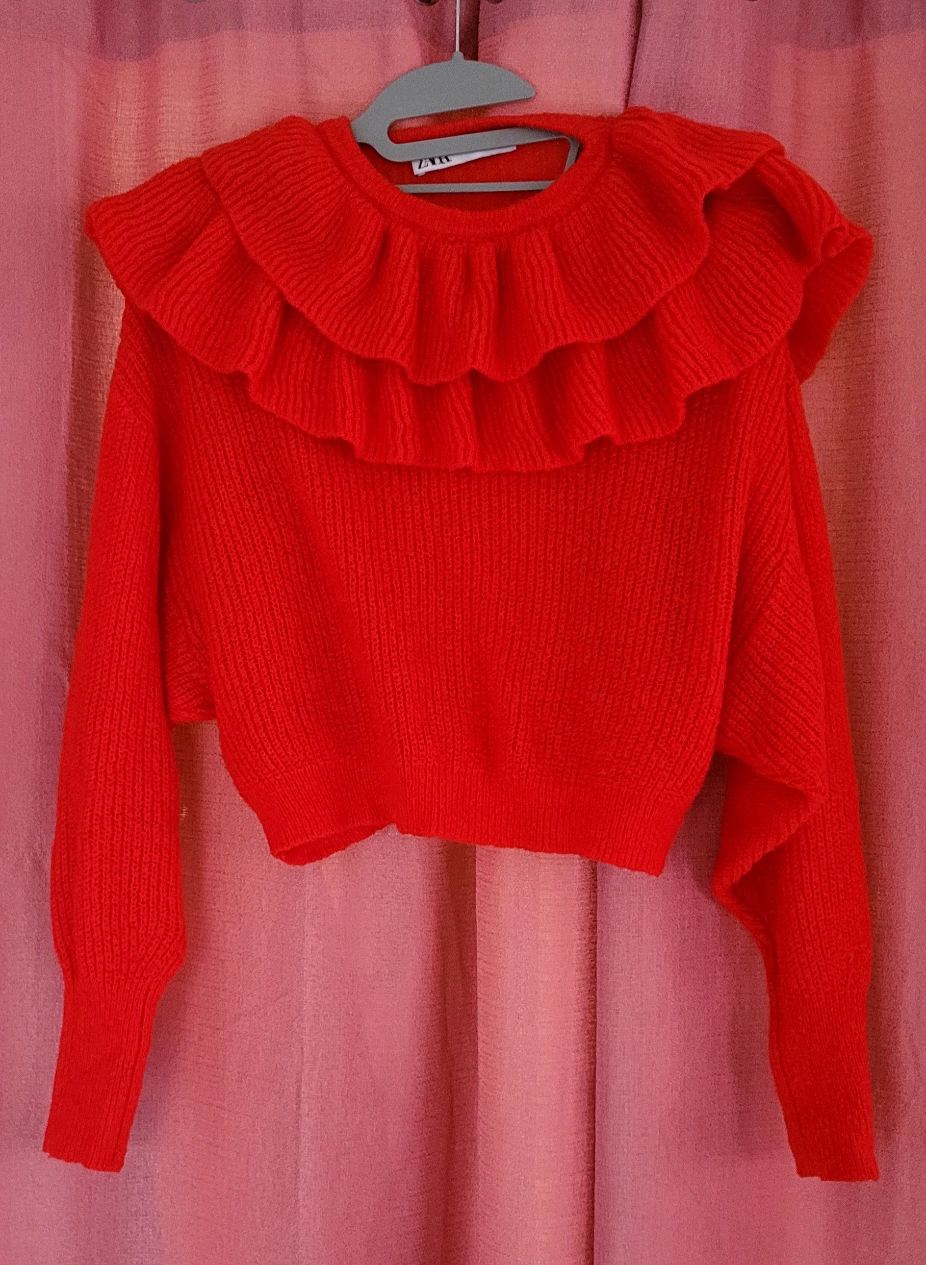Zara Vibrant red - nice comfy cropped ruffled top! Size M / US 6-8 / IT 42-44 - 1 Thumbnail
