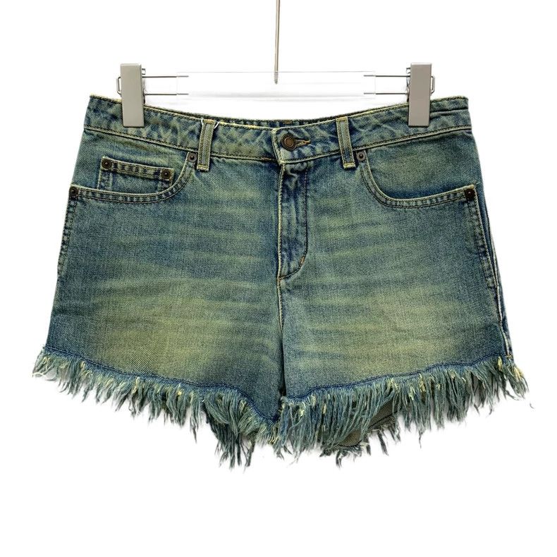 Saint Laurent Paris Saint Laurent Paris Blue washed old cotton fringed casual Size 27" / US 4 / IT 40 - 1 Thumbnail