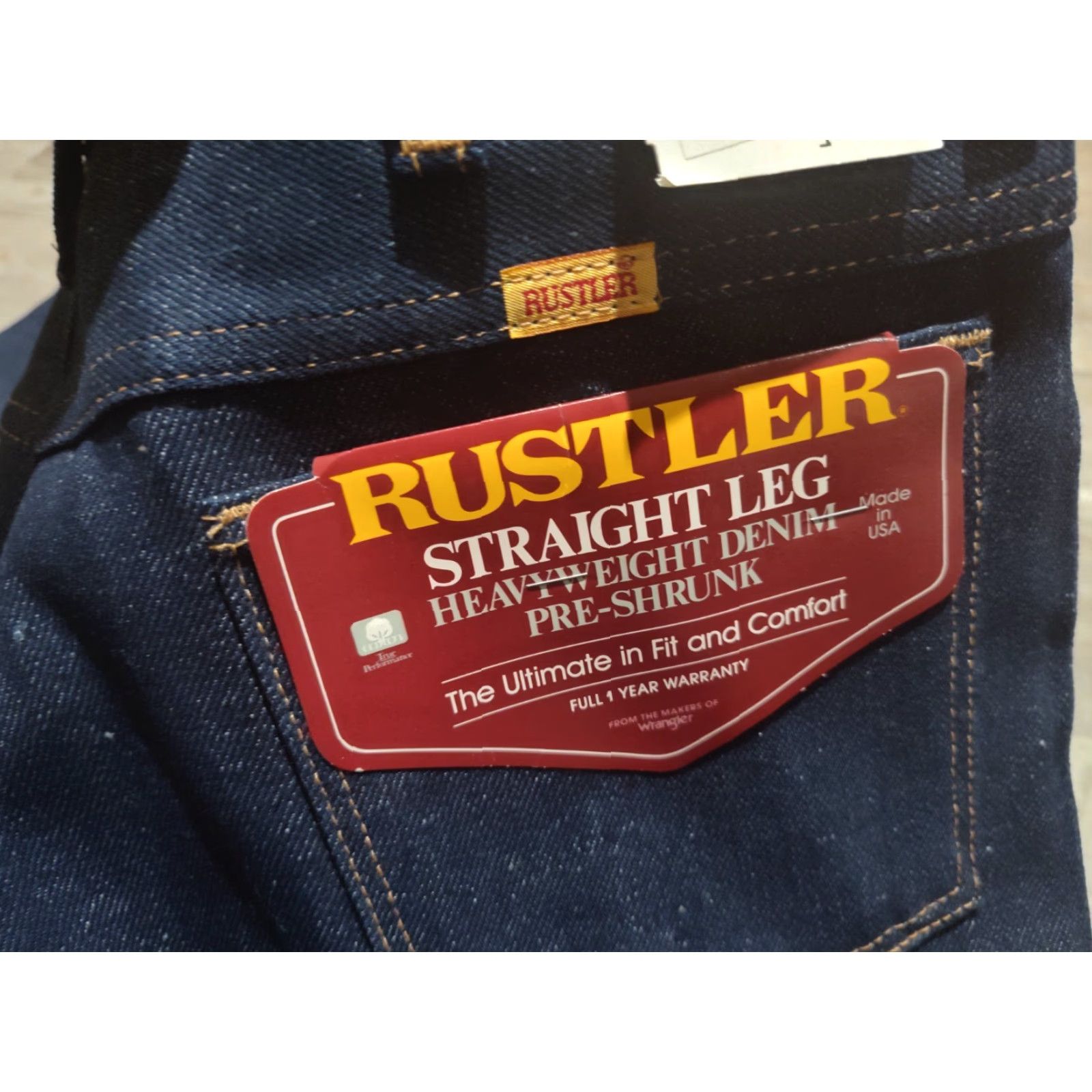 Denime VINTAGE 80s Rustler Men's Jeans 38x32 Workwear Straight Dark Blue Denim NWT Size US 38 / EU 54 - 2 Thumbnail