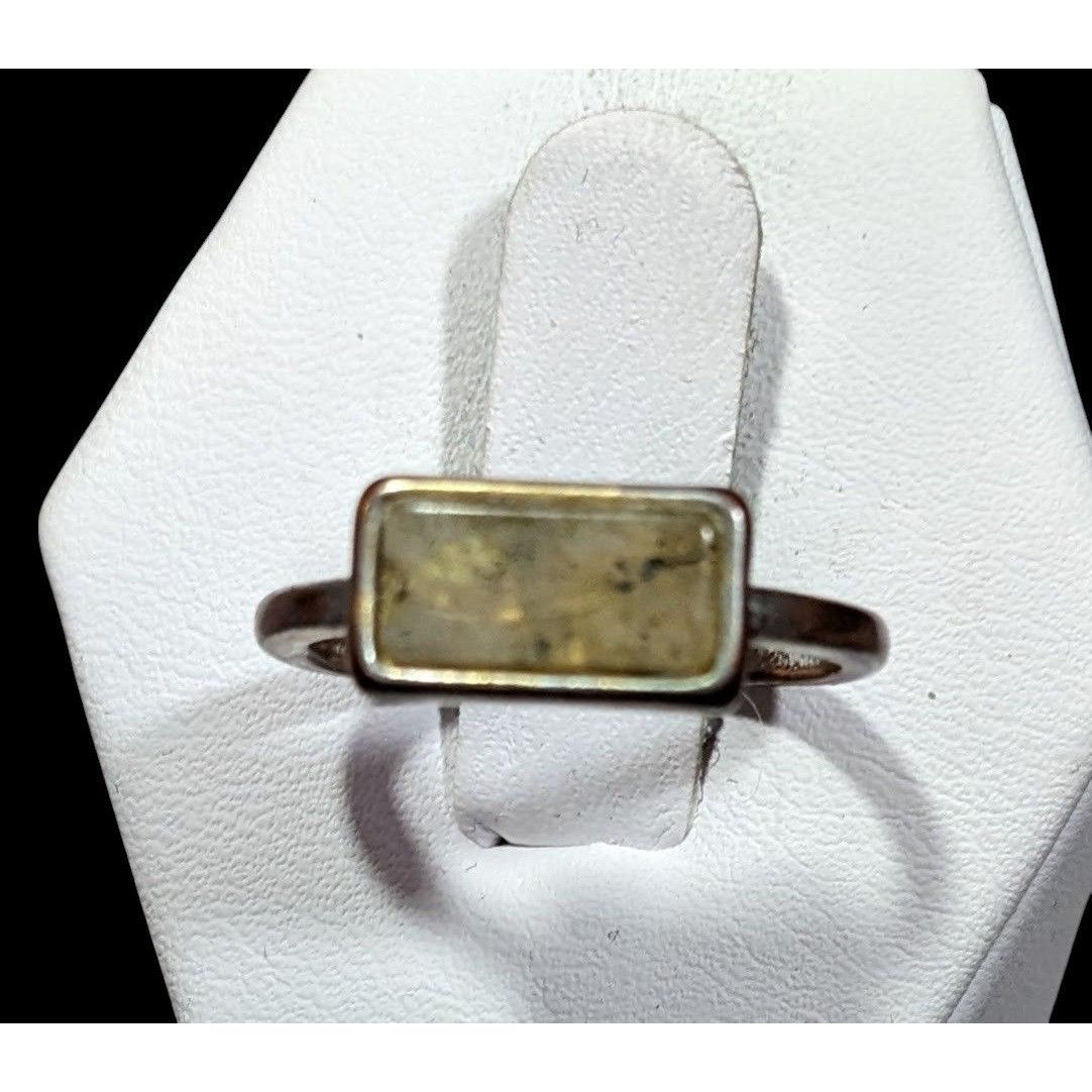 Other Geometric Rectangular Mottled Stone Silver Tone Ring Size 6 Size ONE SIZE - 3 Thumbnail