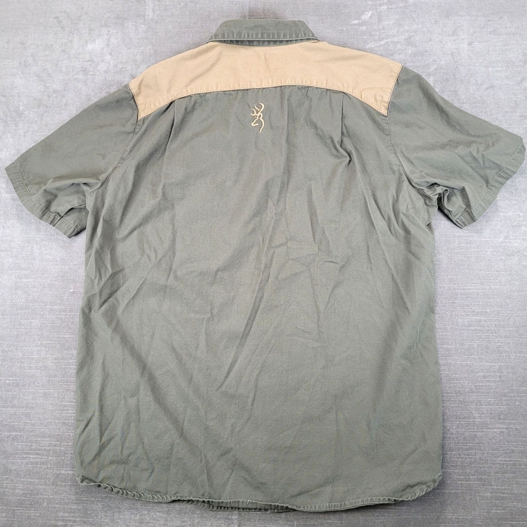 Vintage Browning Mens Large Shooting Shirt Olive Green Tan Quilted Shoulder Patch Size US L / EU 52-54 / 3 - 4 Thumbnail