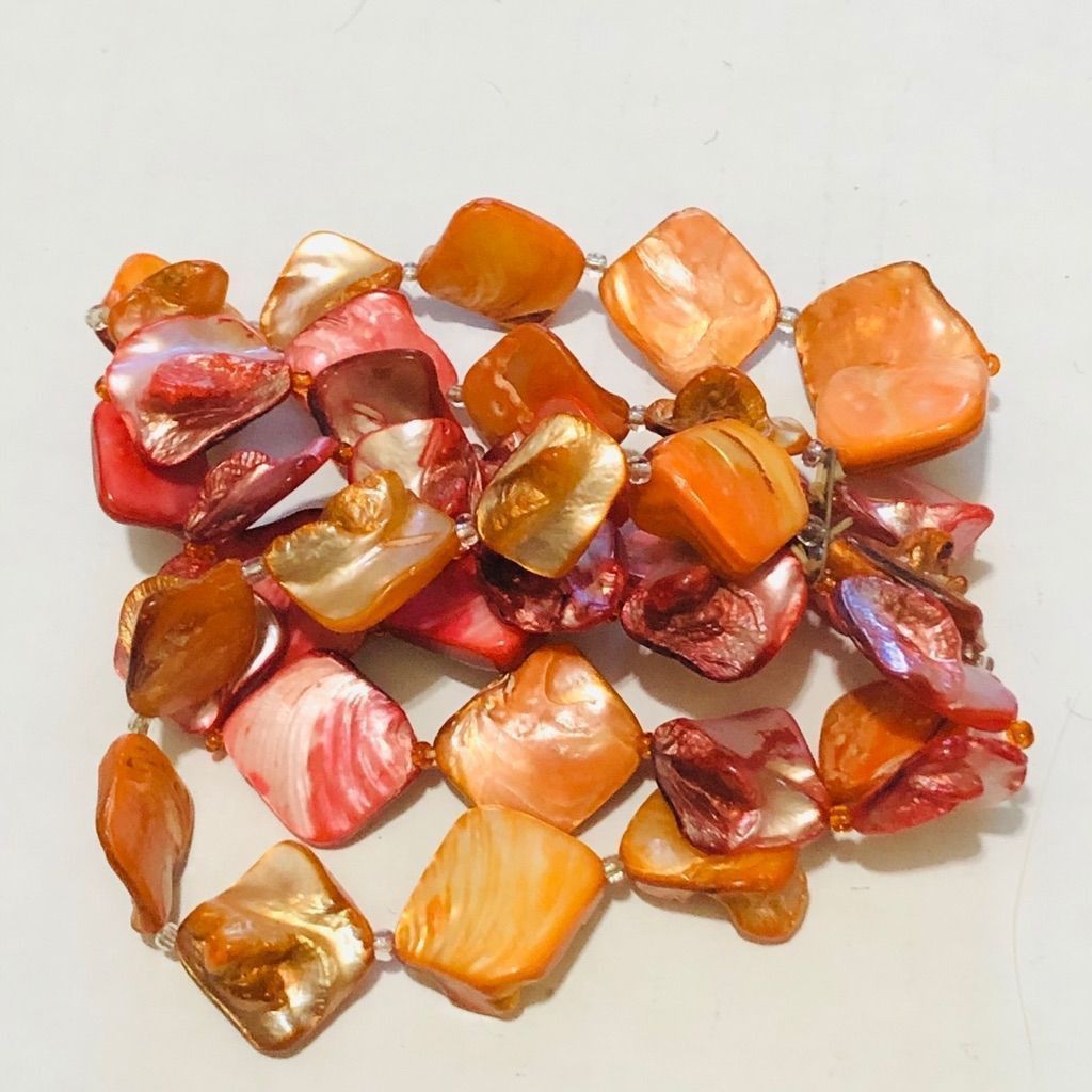 Vintage Abalone Natural Stone Handmade Shell Bracelet Orange Pearl Size ONE SIZE - 2 Thumbnail