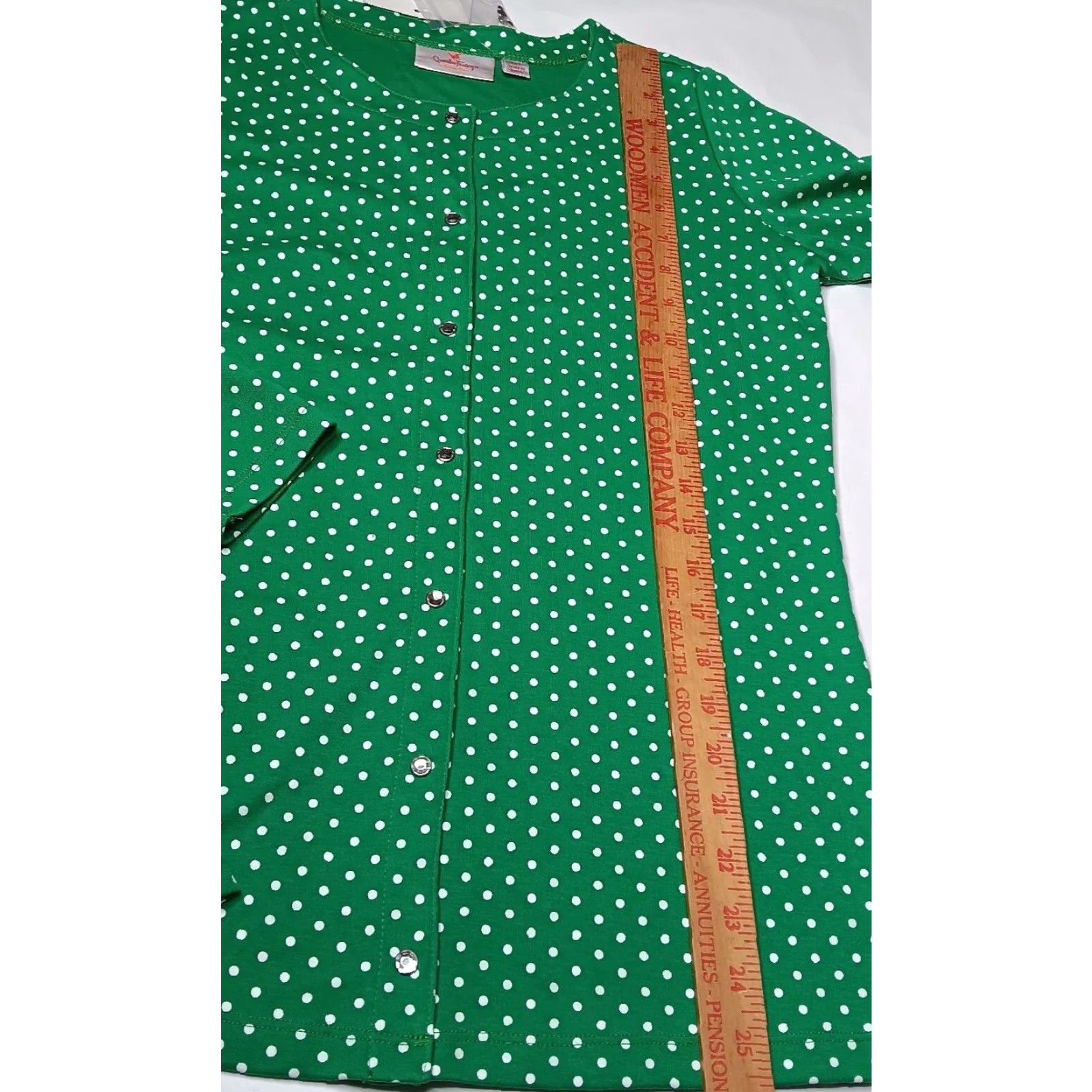 Quacker Factory Quacker Factory Shirt Women XXS Green Polka Dot Snap Up Long Sleeve Cardigan NEW Size XXS / US 00 / IT 34 - 5 Thumbnail