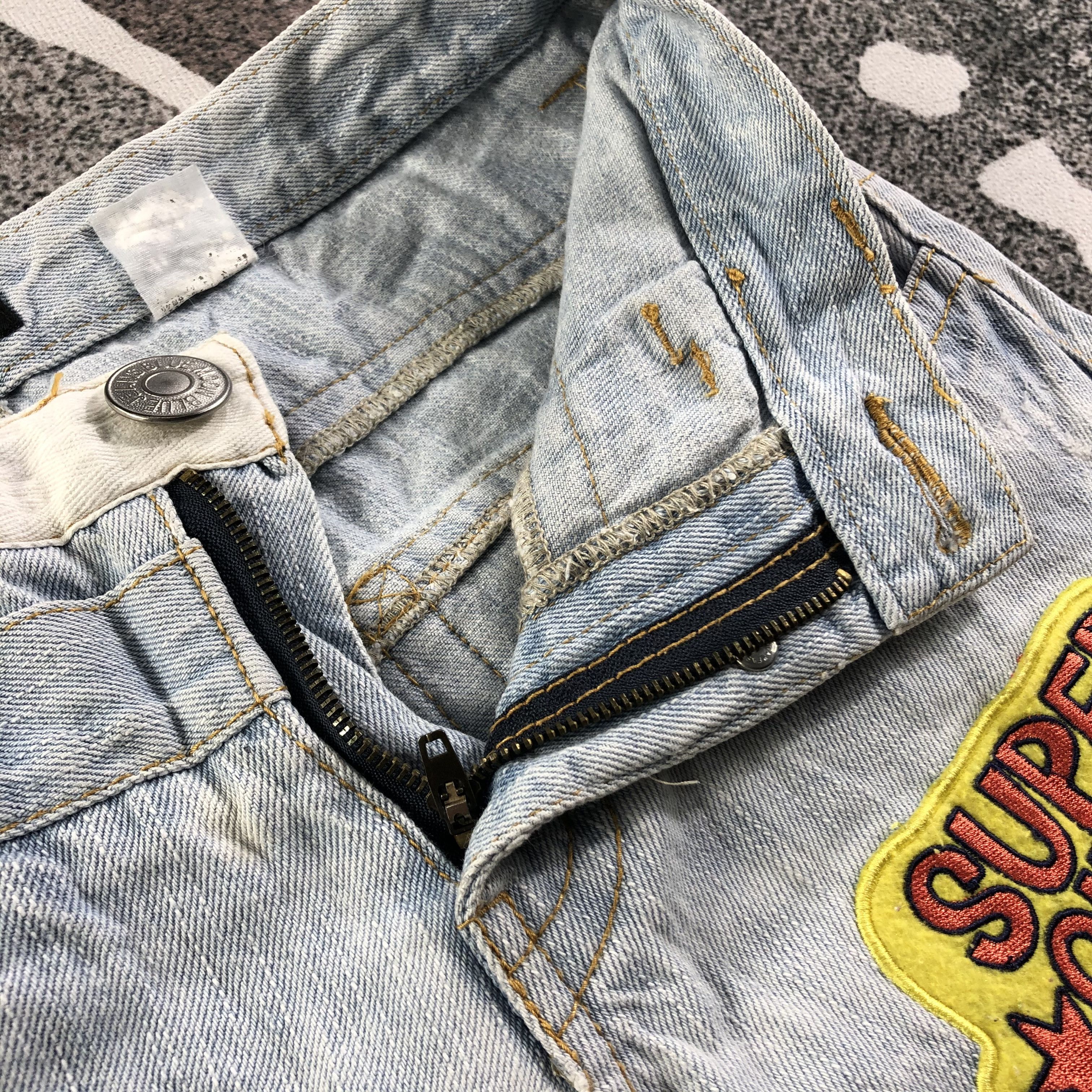 Japanese Brand Blue Moon Blue Jeans Double Waist Patchwork Jeans KJ1584 Size 29" - 7 Thumbnail