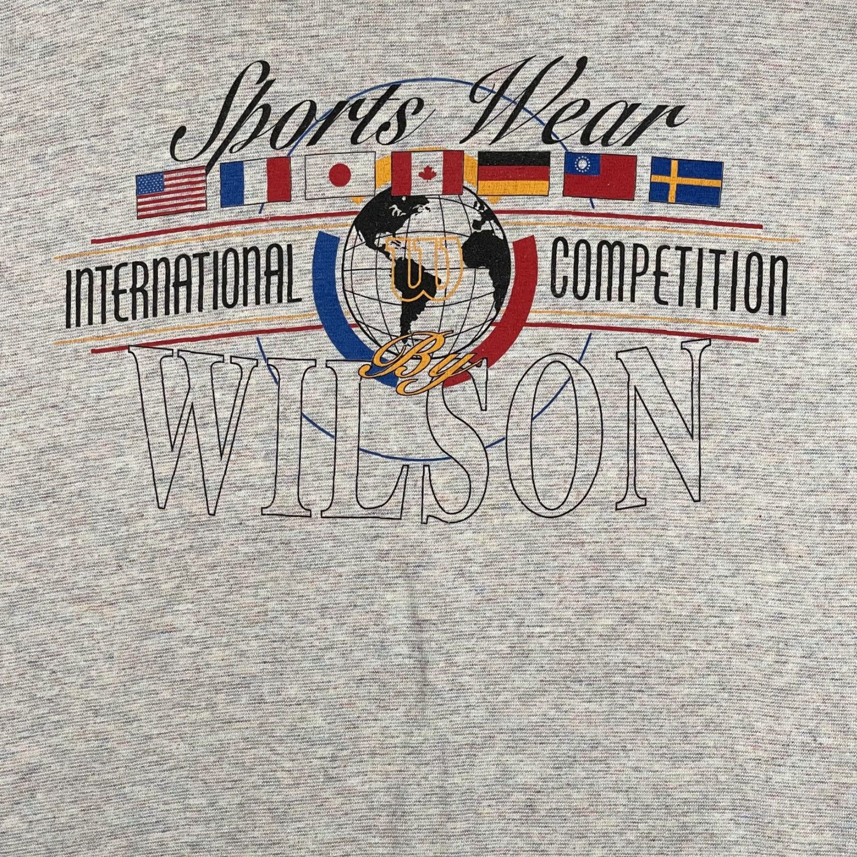 Wilson VINTAGE Gear For Sports Shirt Mens M Gray Flags International Competition Graphic Print 90s Sports Crew Neck Short Sleeve Jersey Cotton Polyester Logo Size US M / EU 48-50 / 2 - 3 Thumbnail