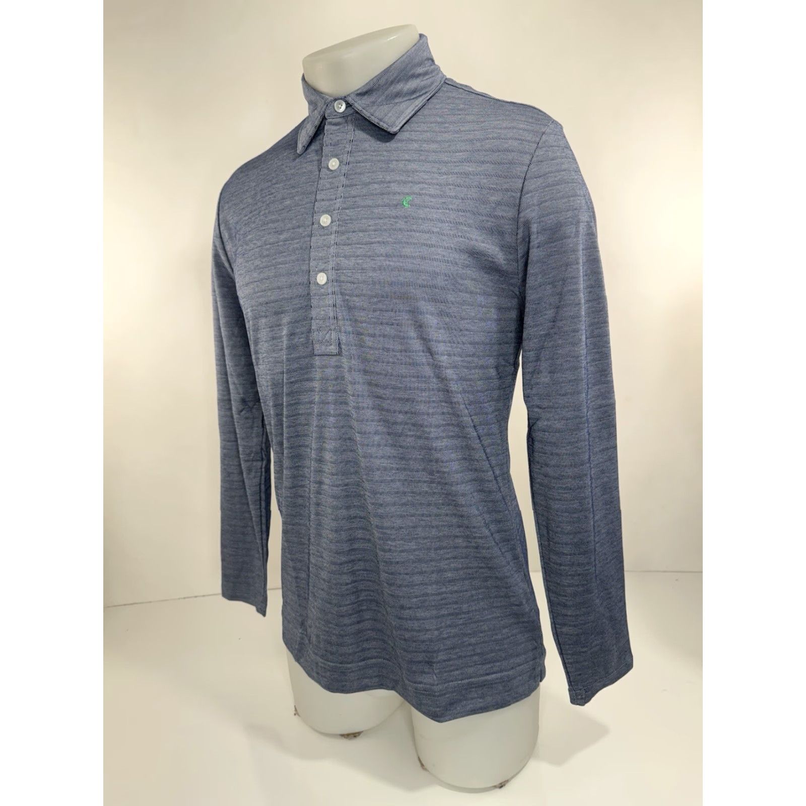 Logo 7 Criquet Rugby Shirt - Striped Lightweight Long Sleeve Polo - Embroidered Logo - S - Slightly Grayish Blue - Mens Size US S / EU 44-46 / 1 - 3 Thumbnail
