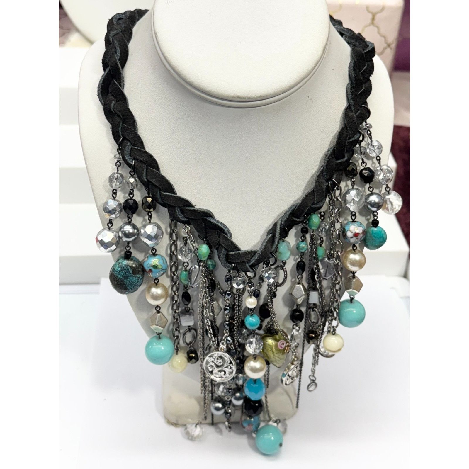 Vintage Vintage black braided suede beaded charm necklace Size ONE SIZE - 6 Thumbnail