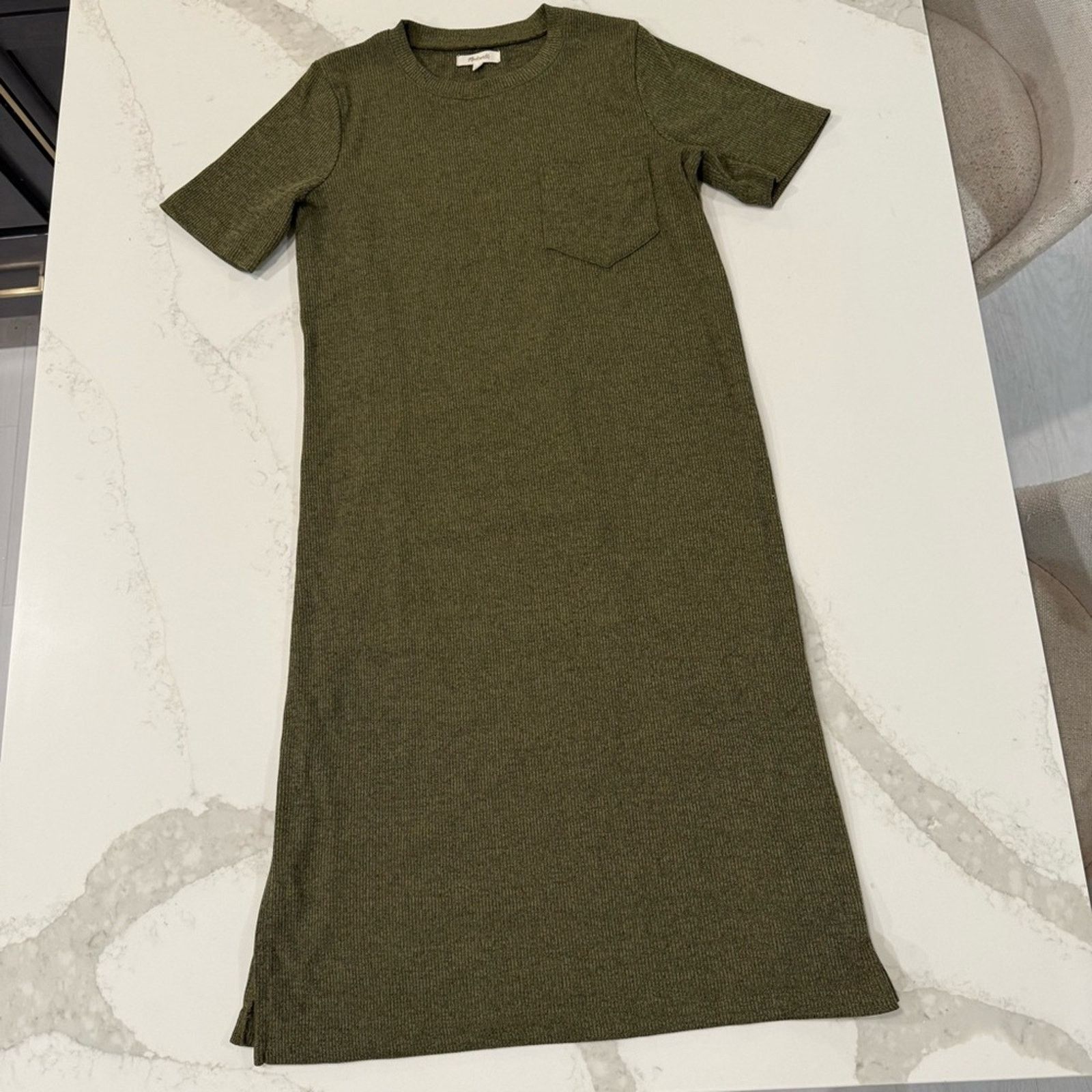 Madewell Madewell Ribbed Pocket Tee Midi Dress Women’s Small Kale Size S / US 4 / IT 40 - 4 Thumbnail