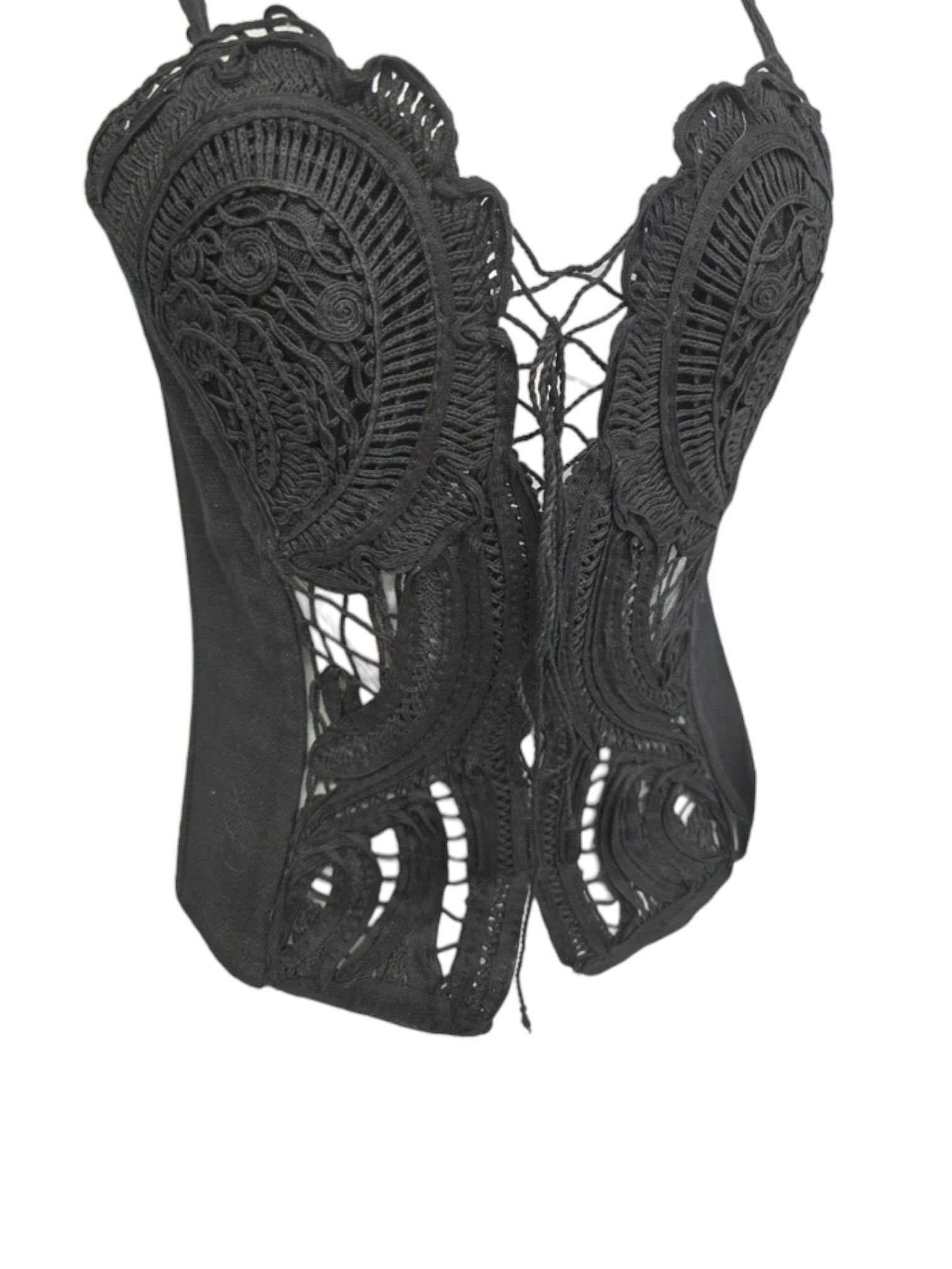 La Perla Black Cutwork Cotton Corset Top with Spaghetti Straps, 2010s Size L / US 10 / IT 46 - 3 Thumbnail
