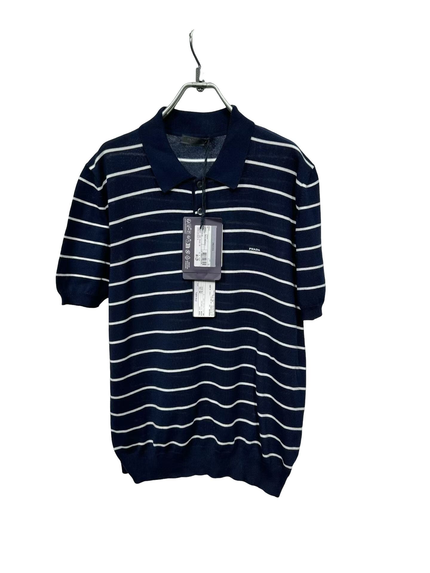 Prada Prada Striped Knit Polo Shirt Size 52 Size US L / EU 52-54 / 3 - 1 Thumbnail