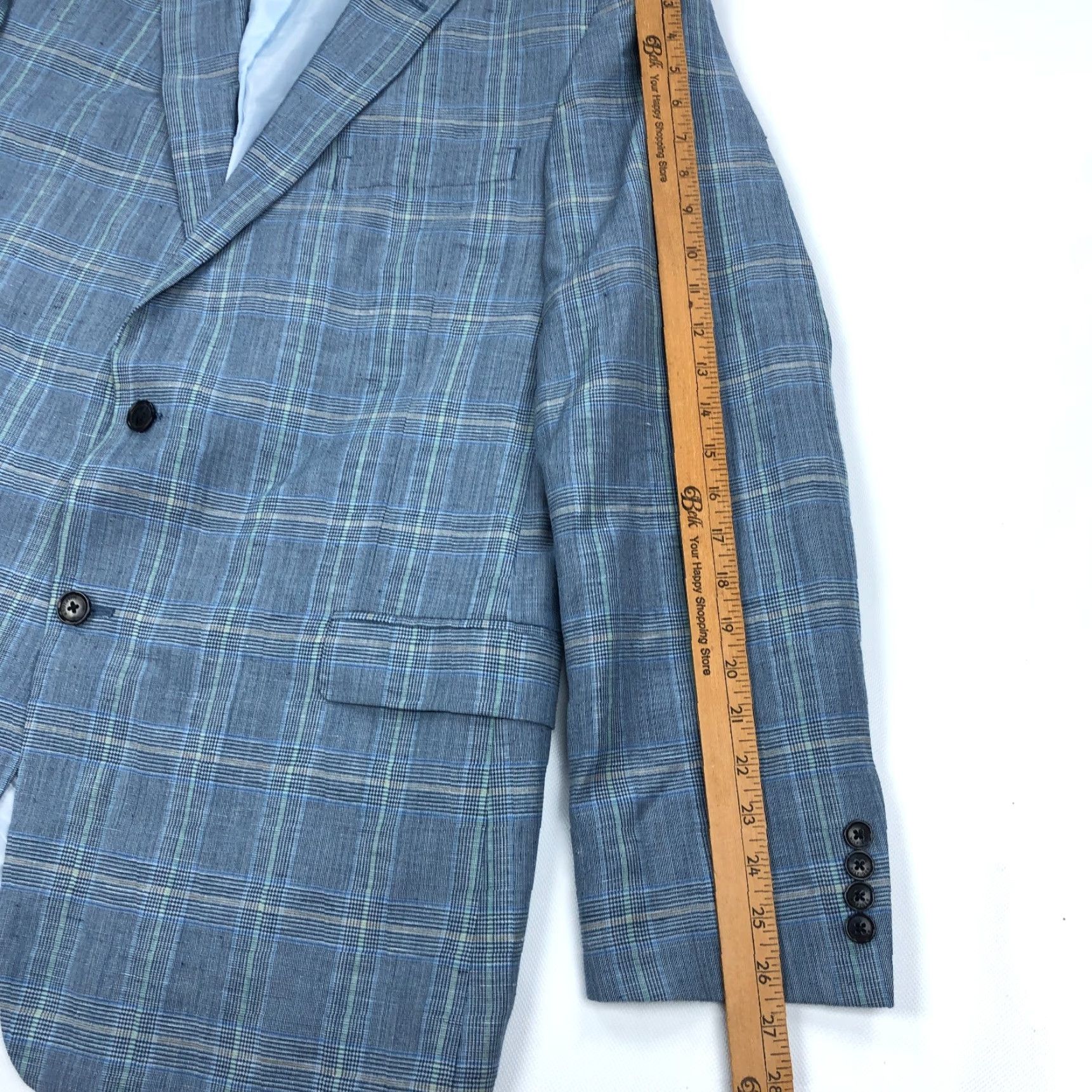 Tommy Hilfiger Tommy Hilfiger Sport Coat Blue Glen Check Linen Blend 46L 2-Button Notch Lapel Double-Vented Blazer Suit Jacket Mens Size 46R - 6 Thumbnail