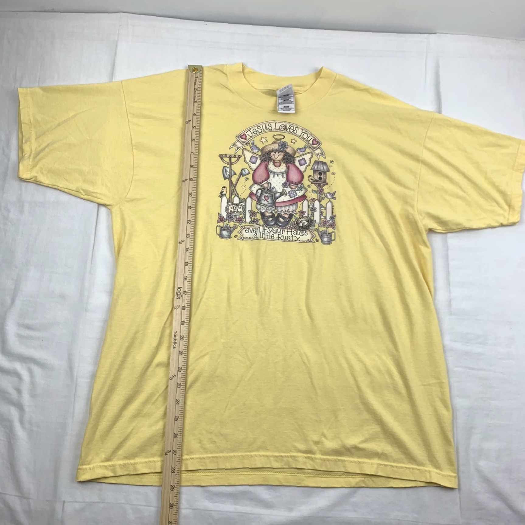Fruit Of The Loom VINTAGE Fruit of the Loom T-Shirt Womens XL Jesus Loves You Grandma Style Gardening Angel Yellow 90s Jesus Christ Garden Womens Size XL / US 12-14 / IT 48-50 - 5 Thumbnail