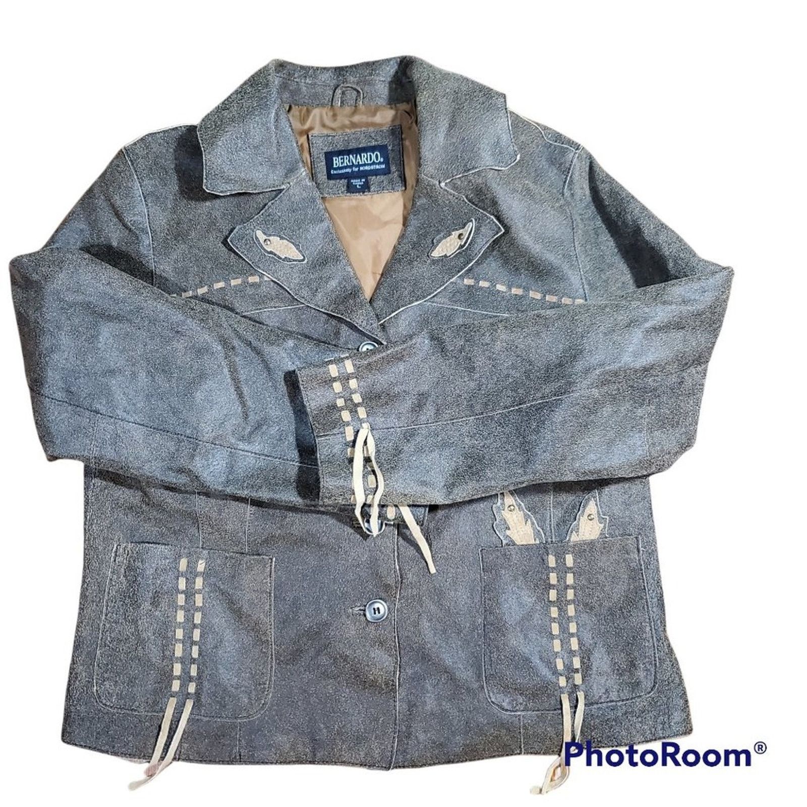 Nordstrom Bernardo | Brown Western Bohemian Leather Jacket |Size Large Size L / US 10 / IT 46 - 4 Thumbnail