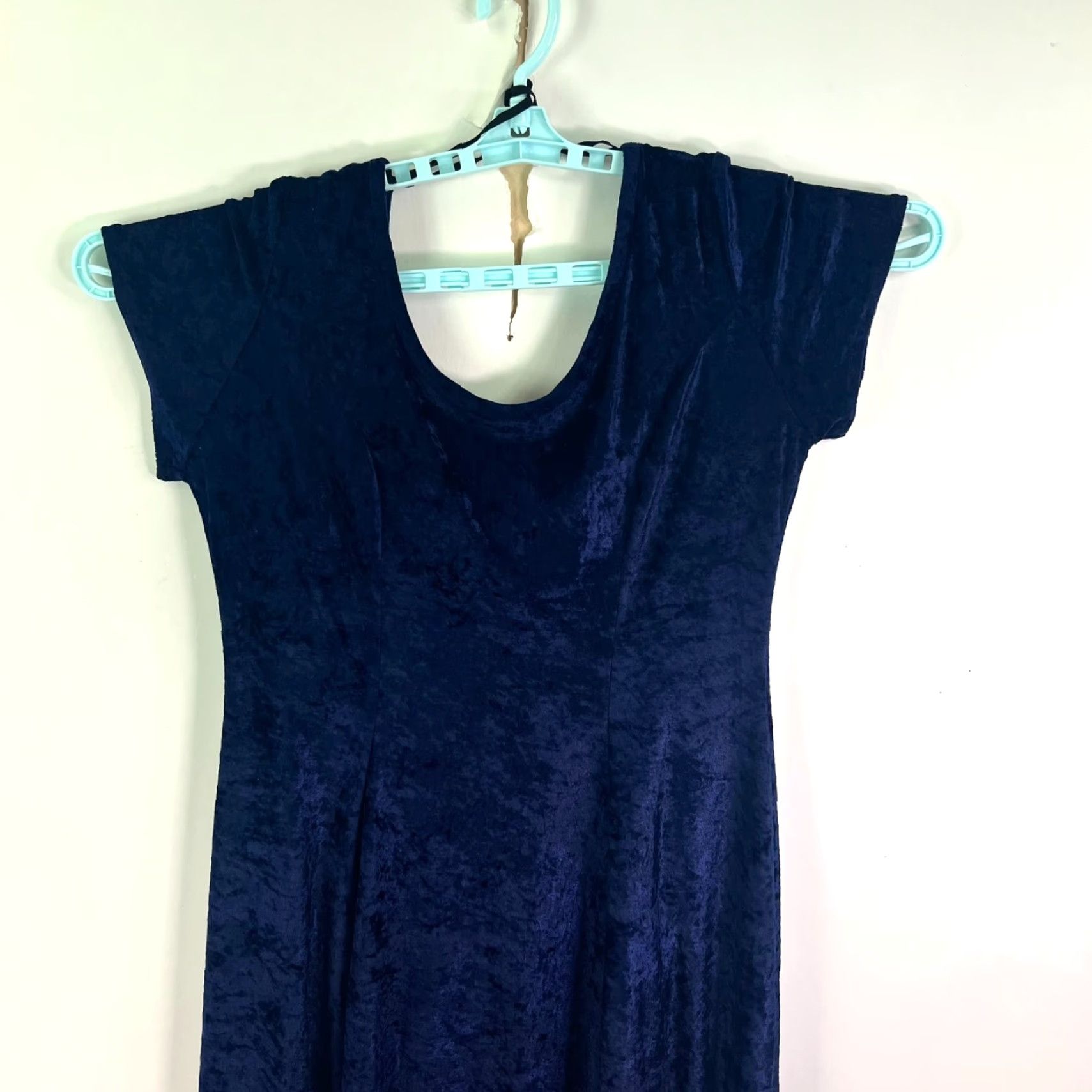 Velvet Blue Crushed Velvet Midi Dress Women's Size 14 Made in UK Pleated Size M / US 6-8 / IT 42-44 - 5 Thumbnail
