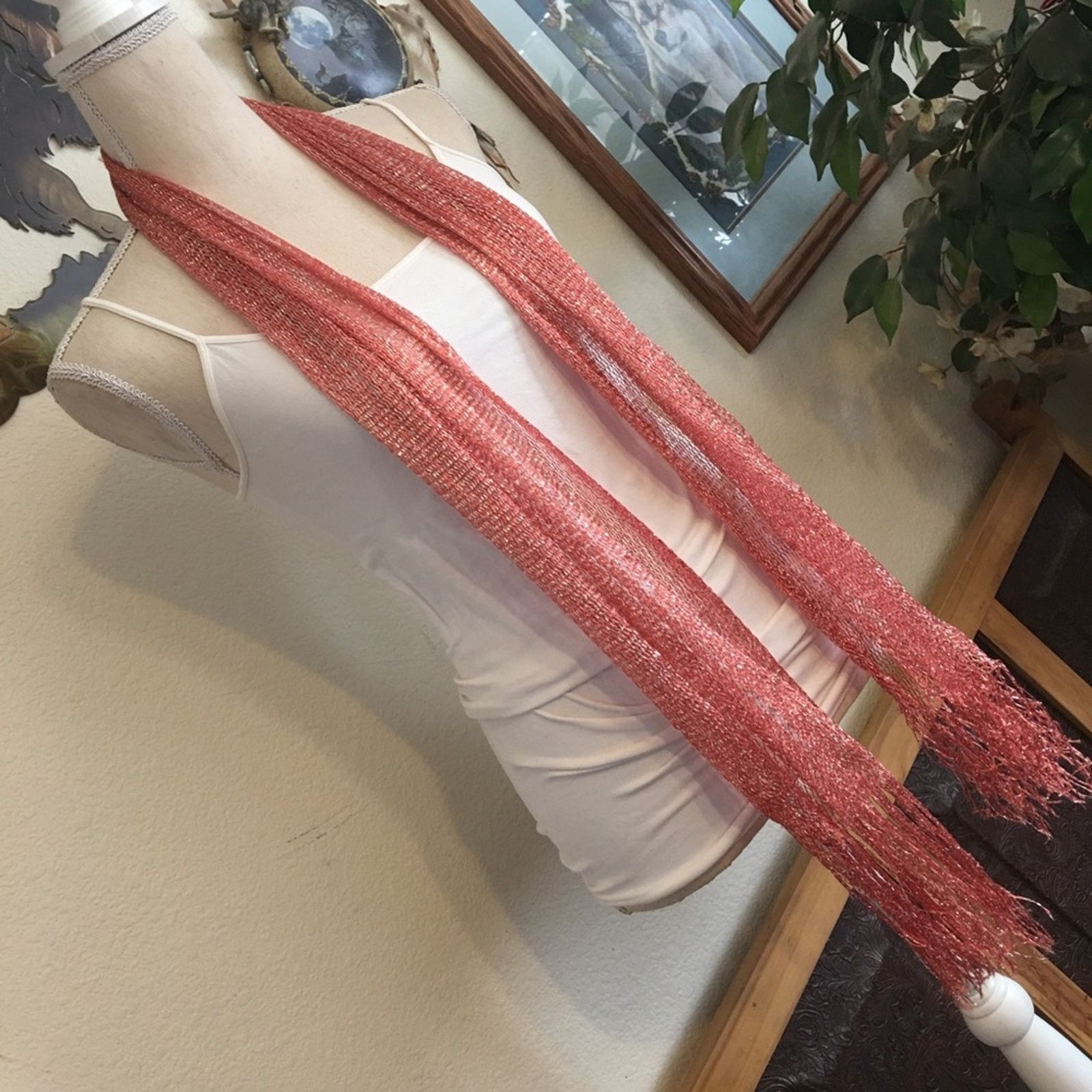 Other Coral pink mesh metallic scarf wrap sash belt Size ONE SIZE - 3 Thumbnail