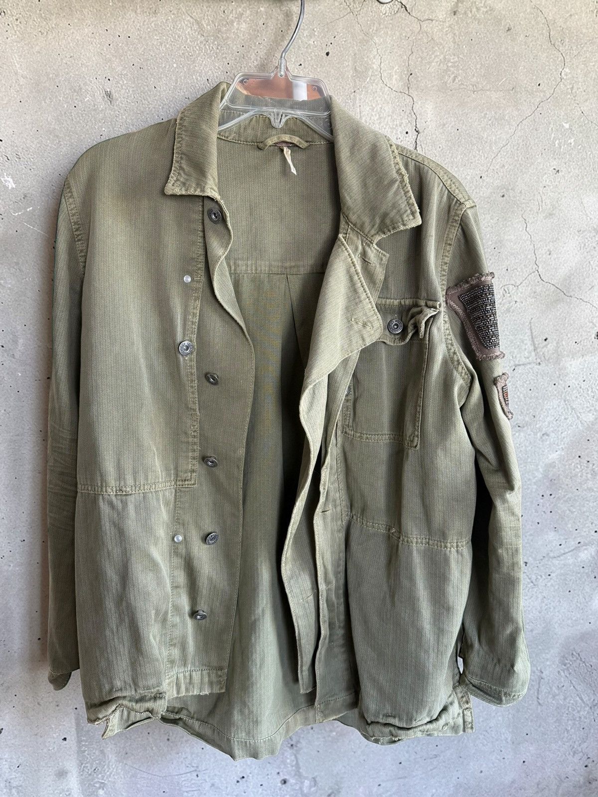 Free People Free People Embellished Military Jacket Olive Utility Jacket Size S / US 4 / IT 40 - 1 Thumbnail