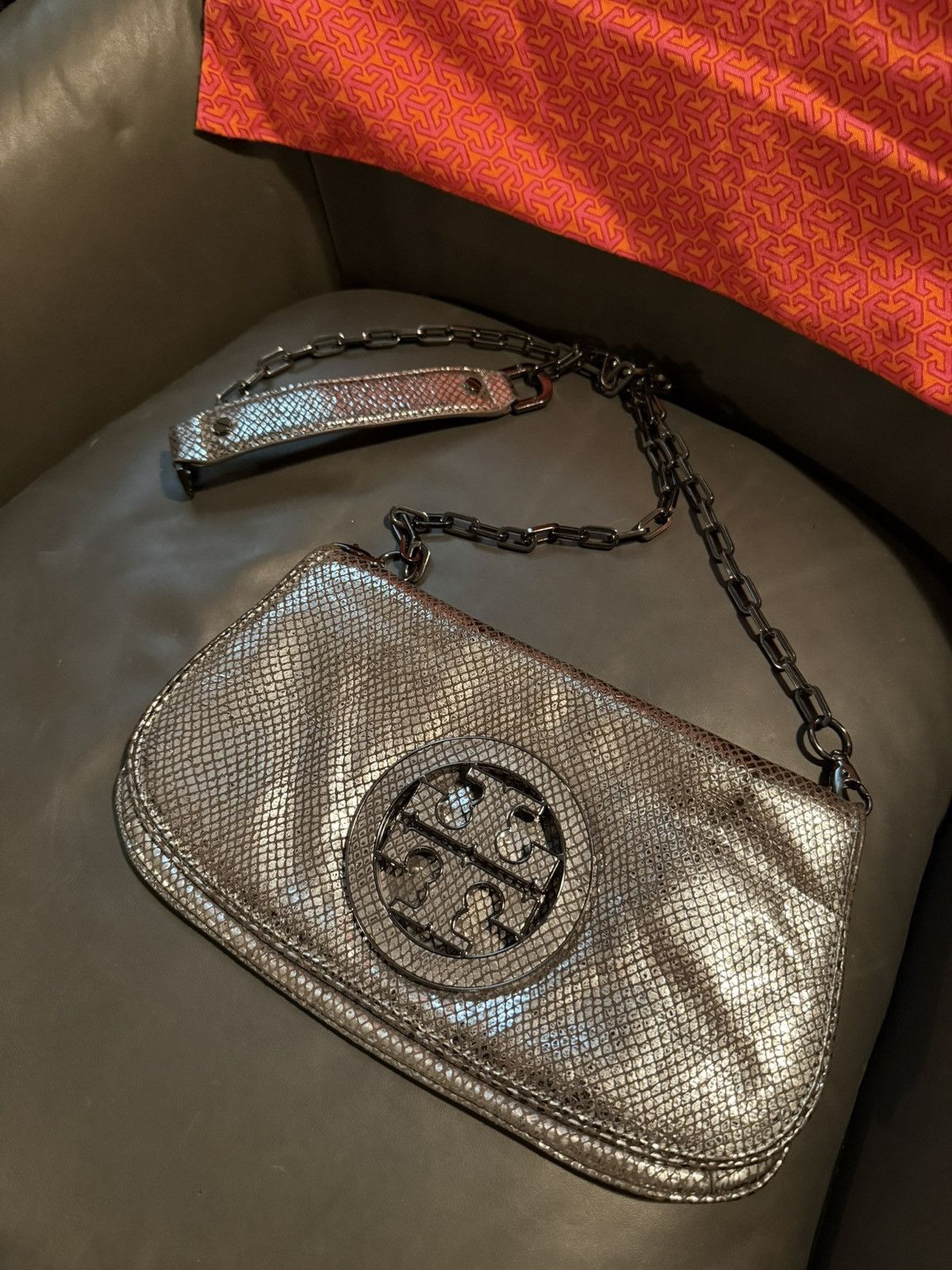 Tory Burch Silver Metallic Crossbody Bag