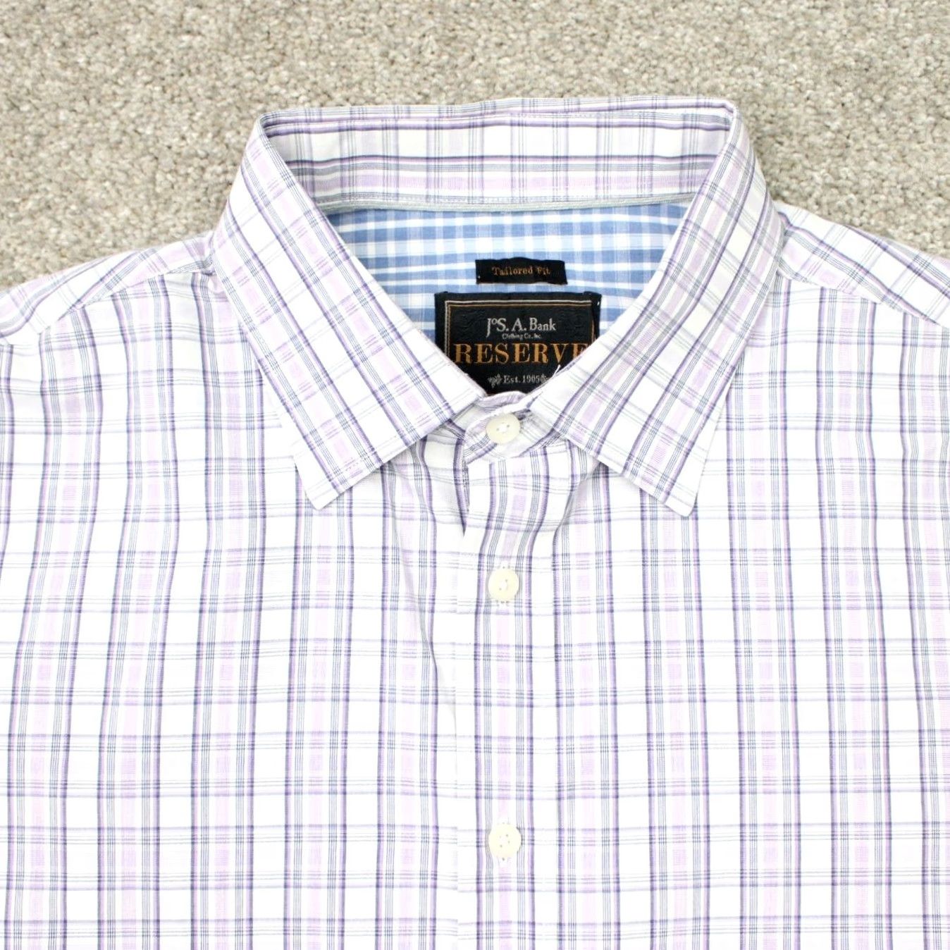 Jos. A. Bank Jos A Bank Reserve Shirt Mens Large Purple/Blue Plaid Cotton/Cashmere Tailored Fit L/S Size US L / EU 52-54 / 3 - 4 Thumbnail