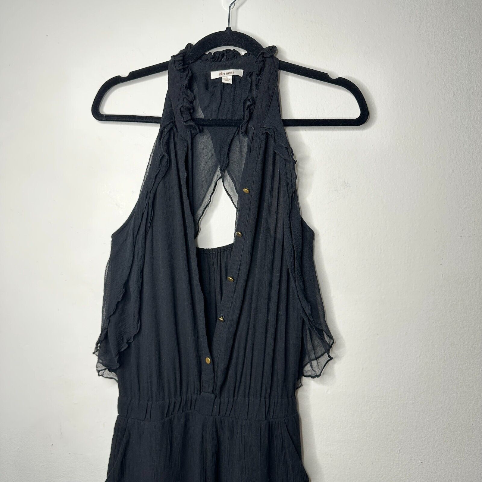 REVOLVE Ella Moss Black Piana Romper Tie Ruffle Trim Back Cut Out S Size 27" / US 4 / IT 40 - 2 Thumbnail