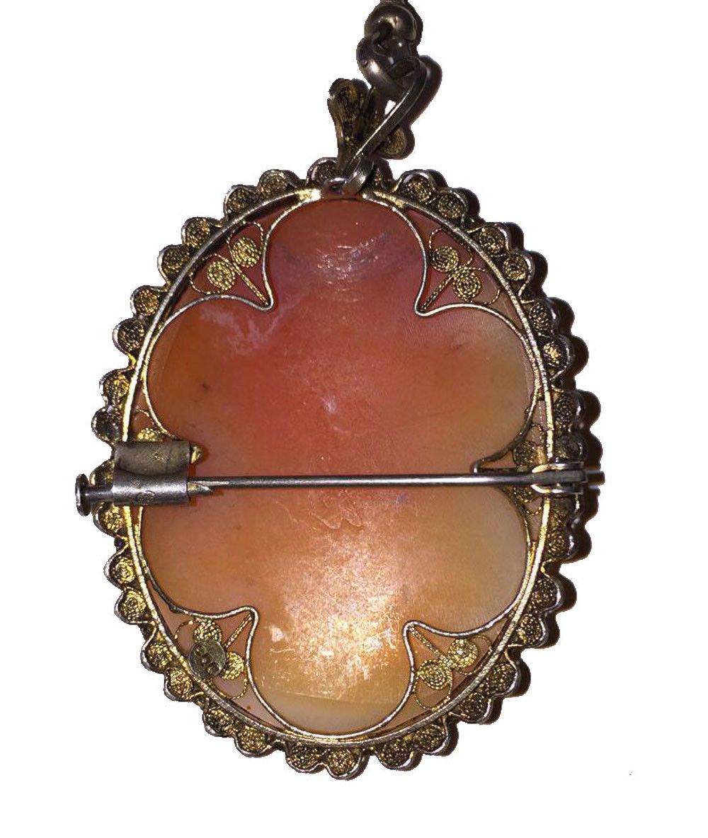 Designer Silver 14kt Gold Vermeil Filigree Shell Cameo Necklace Size ONE SIZE - 4 Thumbnail