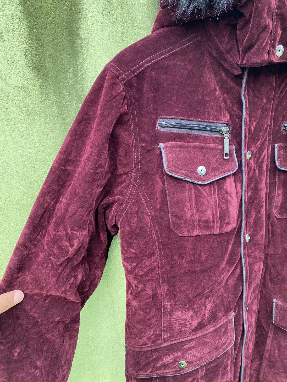 Japanese Brand Naughty Style Burgundy Velvet Parka Jacket Faux Fur Hood Size US M / EU 48-50 / 2 - 3 Thumbnail
