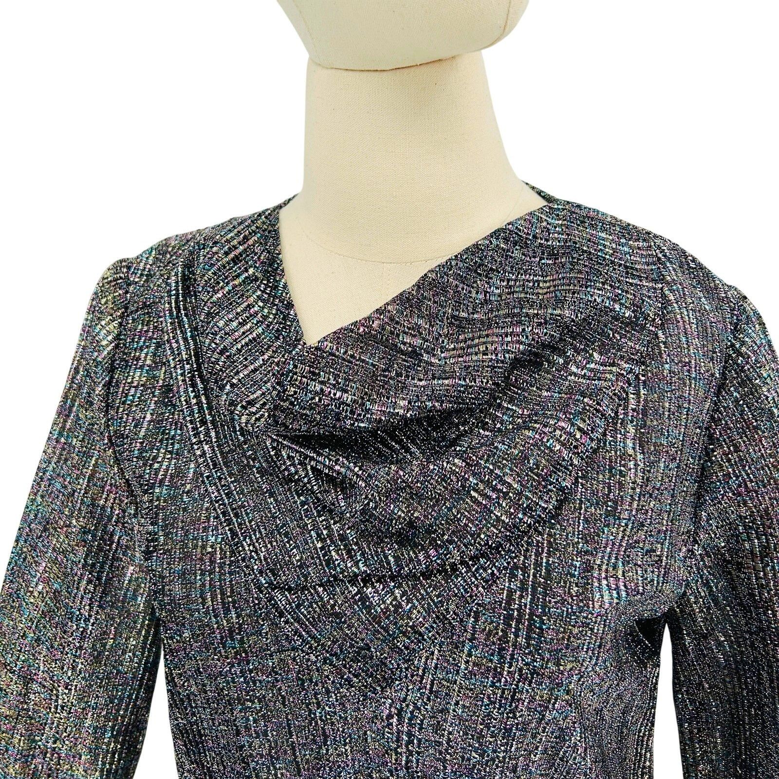 Vintage Vintage 80s Rainbow Metallic Lurex Cowl Neck Side Tie Top Size S / US 4 / IT 40 - 2 Thumbnail