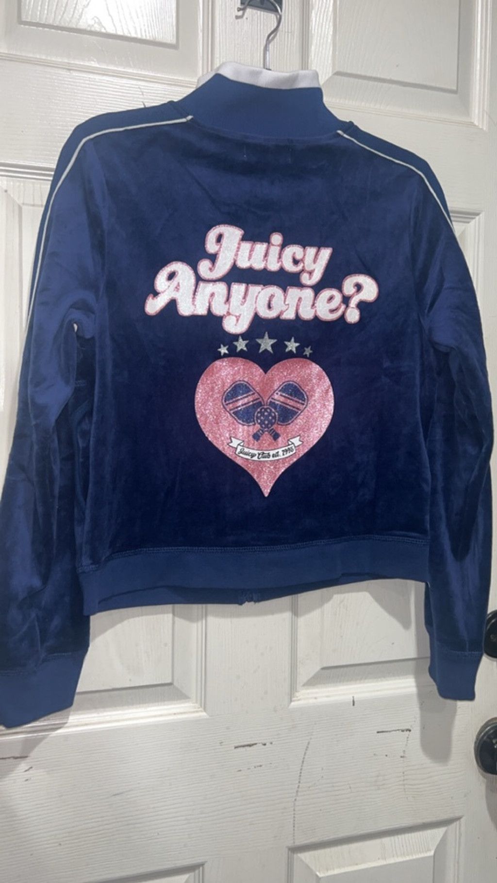 Juicy Couture Women's Juicy Couture Blue Velour Track Jacket L with White Size L / US 10 / IT 46 - 4 Thumbnail