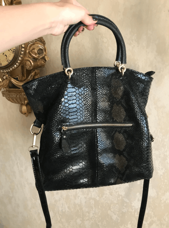 Vintage Black Snake Effect Leather Big Bag by Realer Size ONE SIZE - 2 Thumbnail